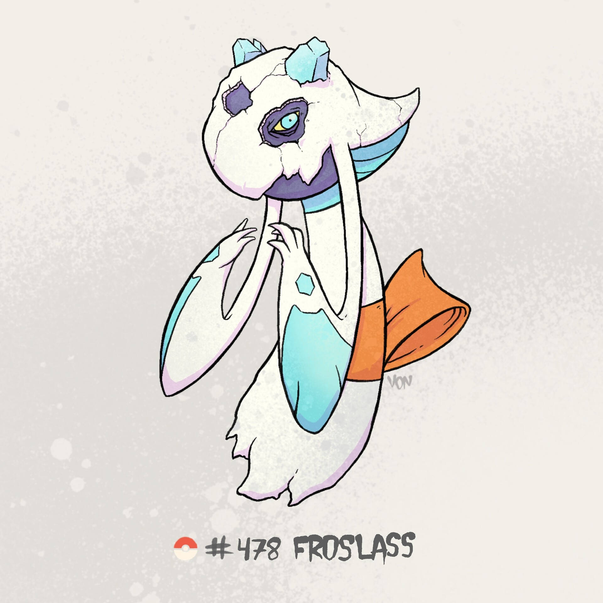 Froslass, icy blue accents, orange tail, Full HD Desktop Wallpaper
