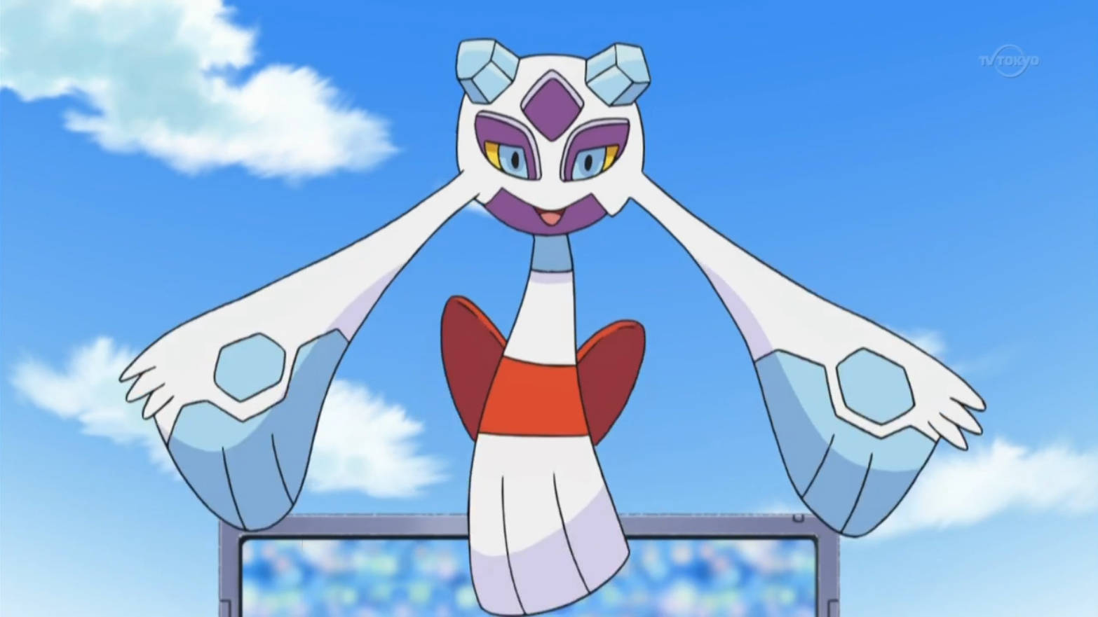 Froslass, white and blue anime Pokémon, long arms, HD Desktop Wallpaper