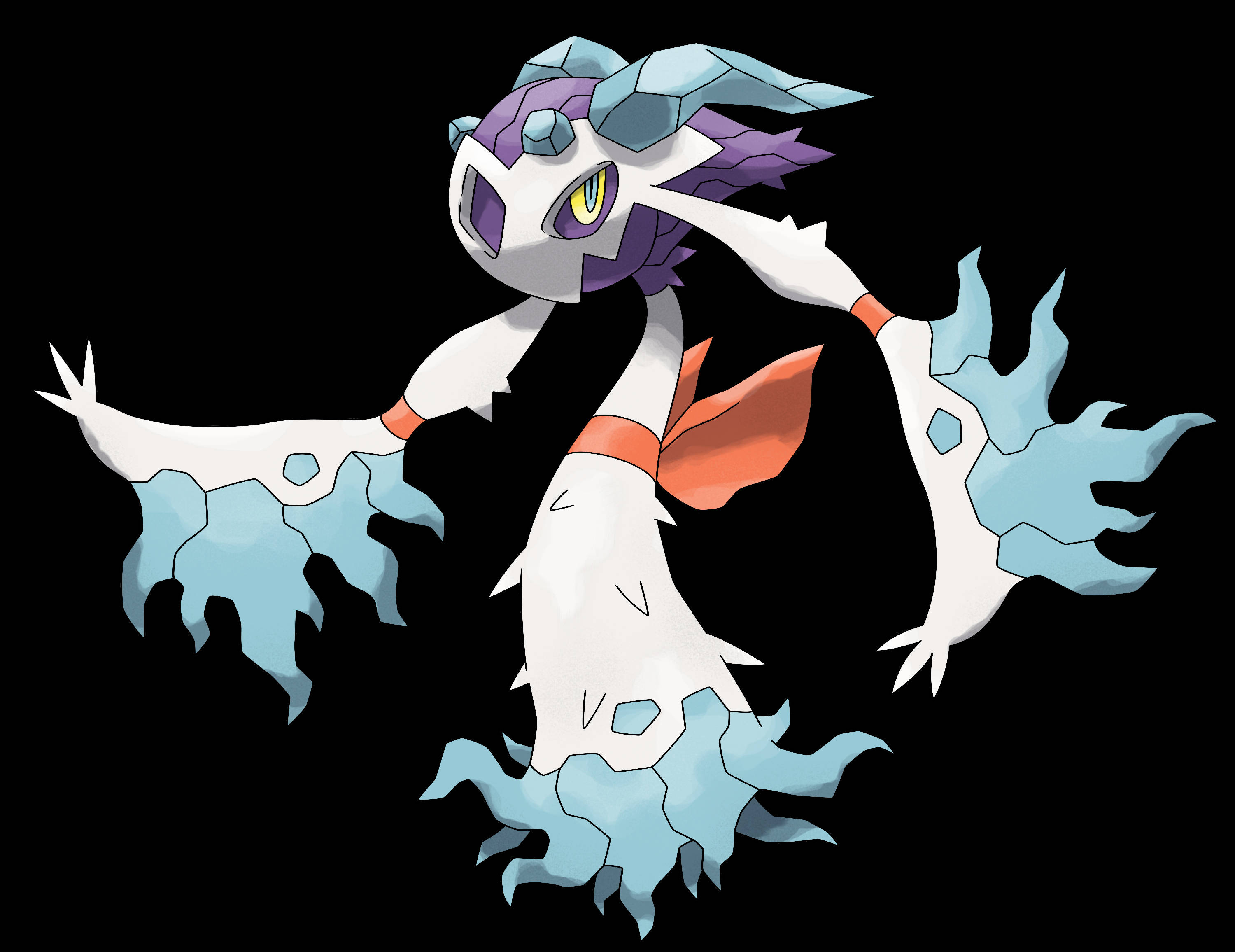 Froslass, blue spikes, glowing yellow eyes, 2K Desktop Wallpaper