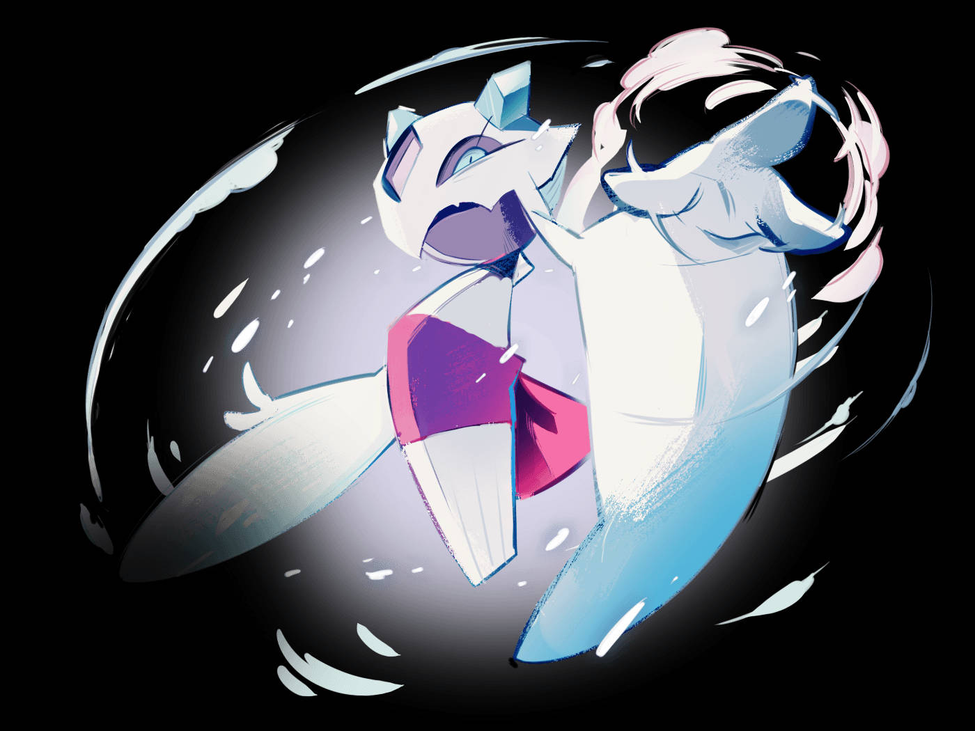 Froslass, smoky wind graphics, white and pink armored creature, HD Desktop Wallpaper