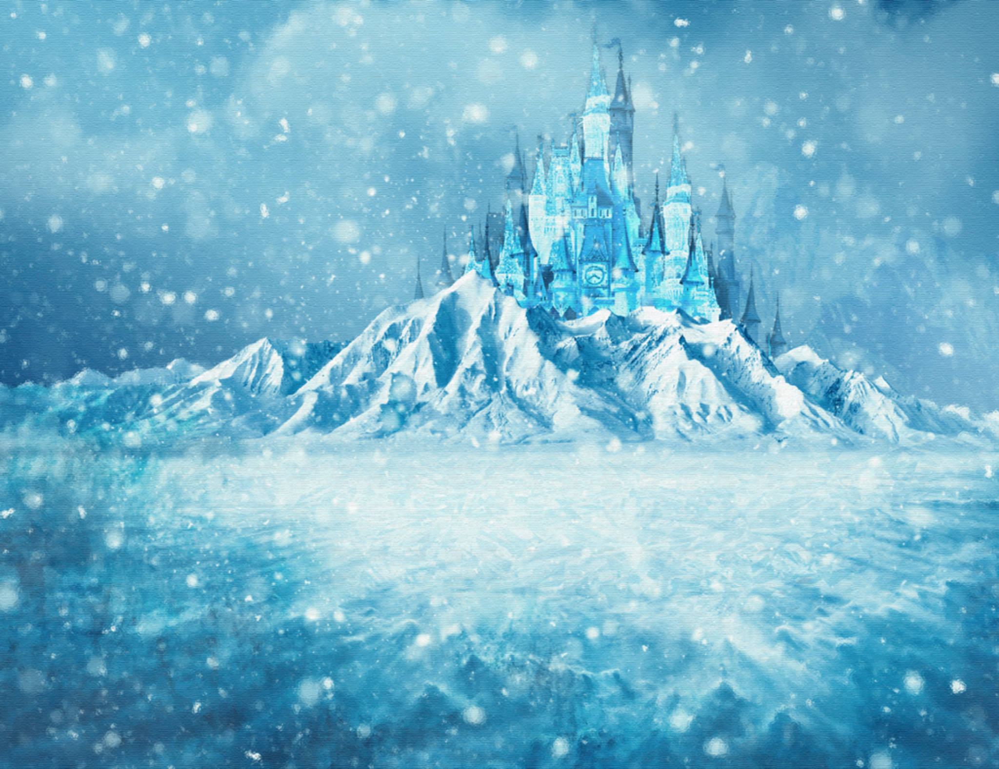 Frozen Castle, icy castle, snow-covered mountains, Full HD Desktop Wallpaper