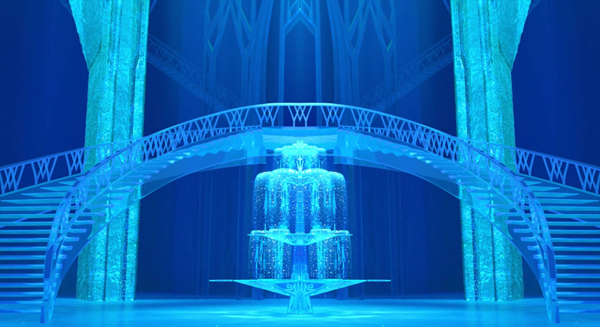 Frozen Castle, fountain, icy throne room, Full HD Desktop Wallpaper