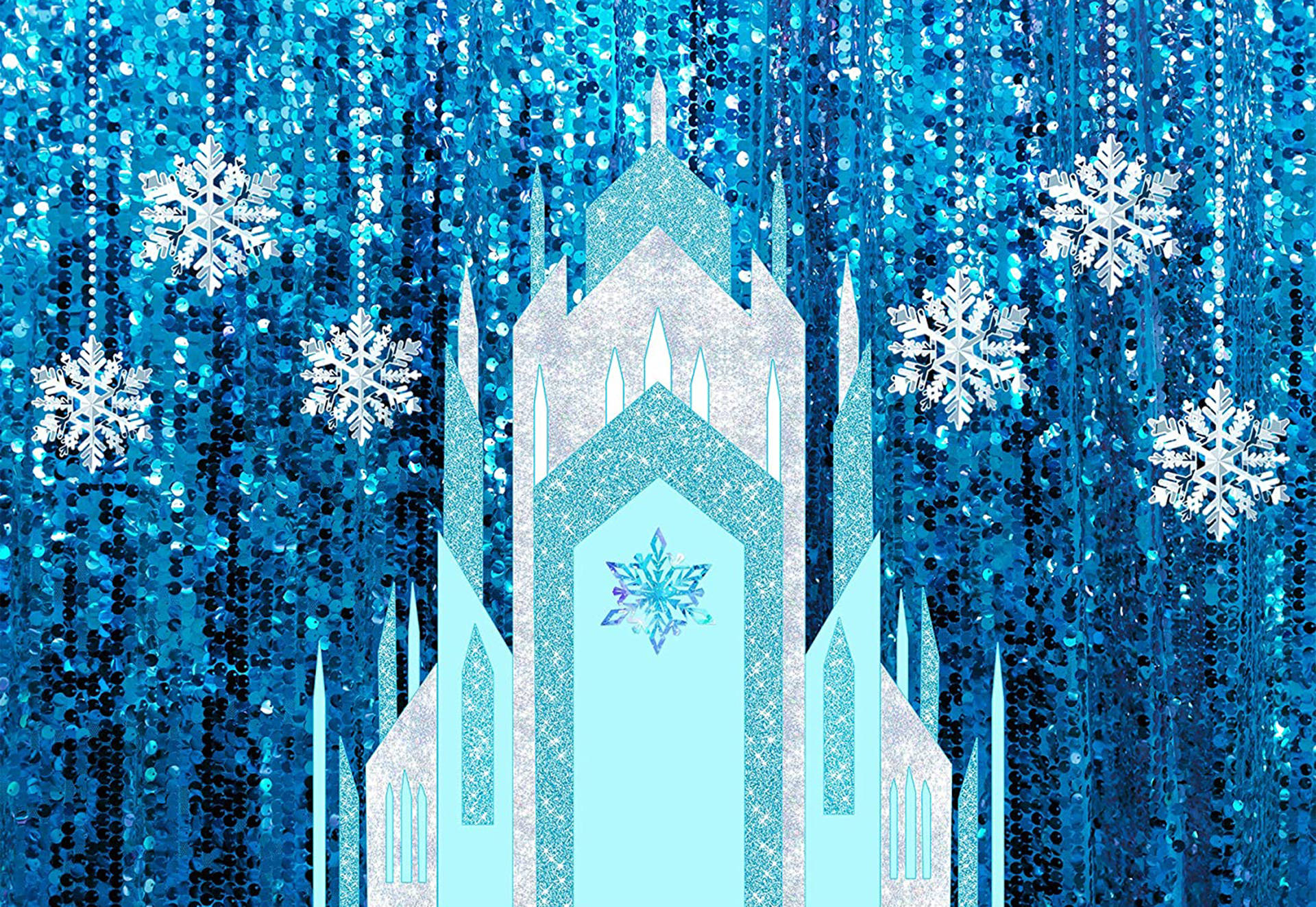 Frozen Castle, snowflakes, glittering blue, Full HD Desktop Wallpaper