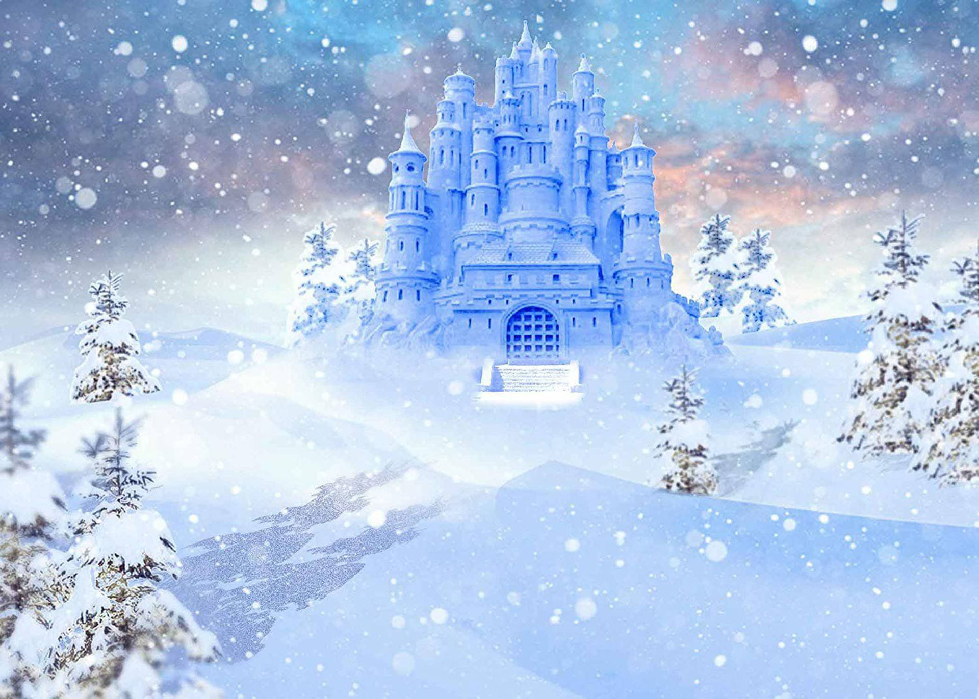 Frozen Castle, winter wonderland, snow-covered castle, Full HD Desktop Wallpaper