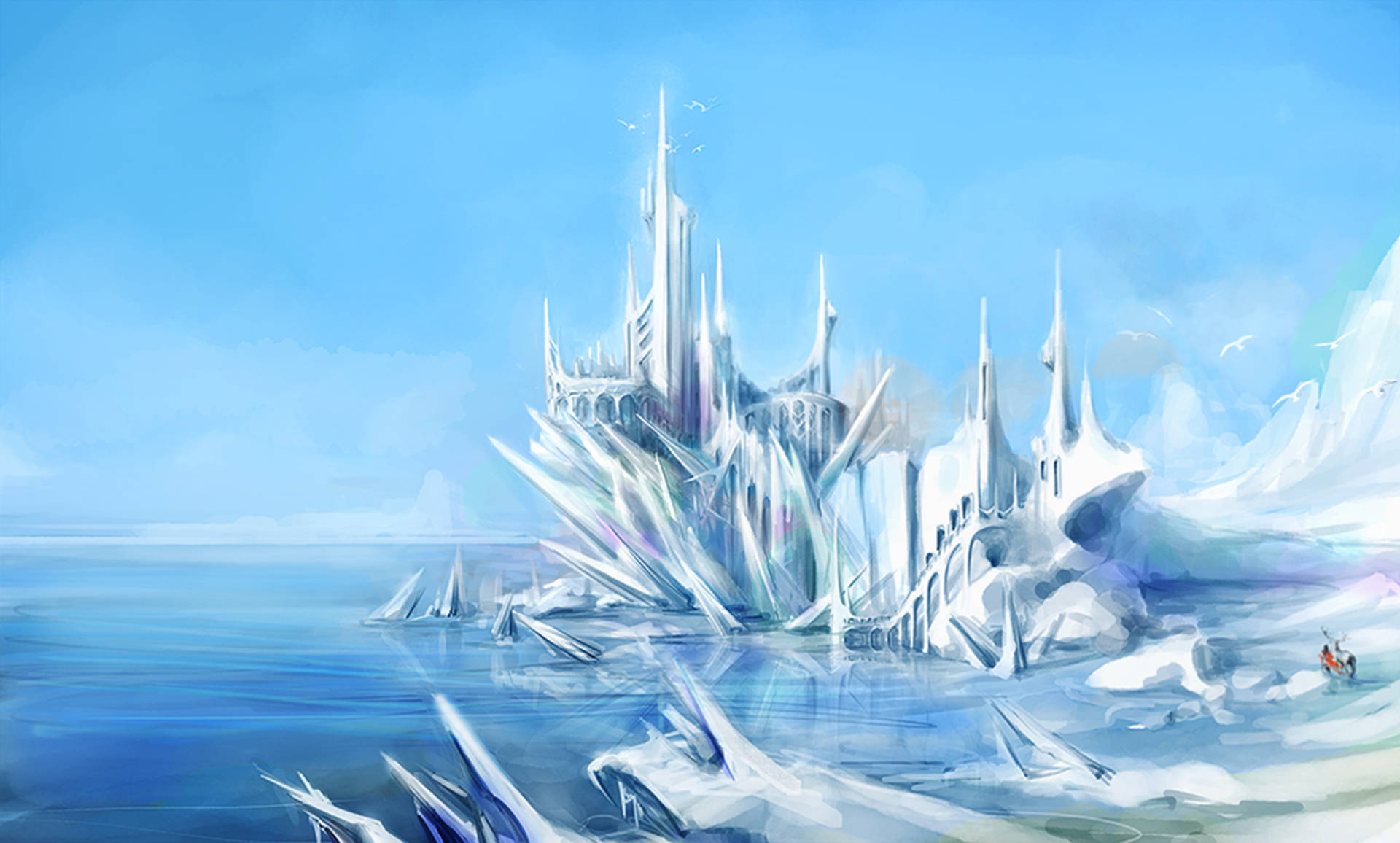White Frozen Castle, frozen sea, clear blue sky, Full HD Desktop Wallpaper