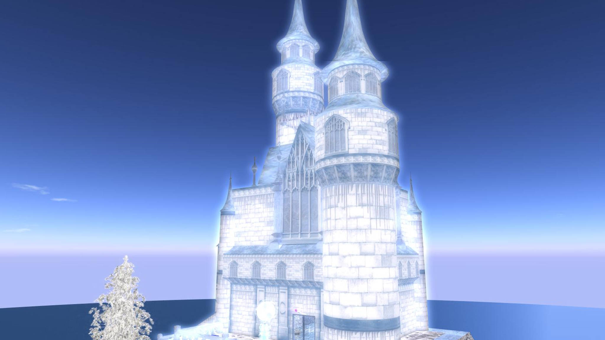 glowing frozen castle, icy castle, spires, Full HD Desktop Wallpaper
