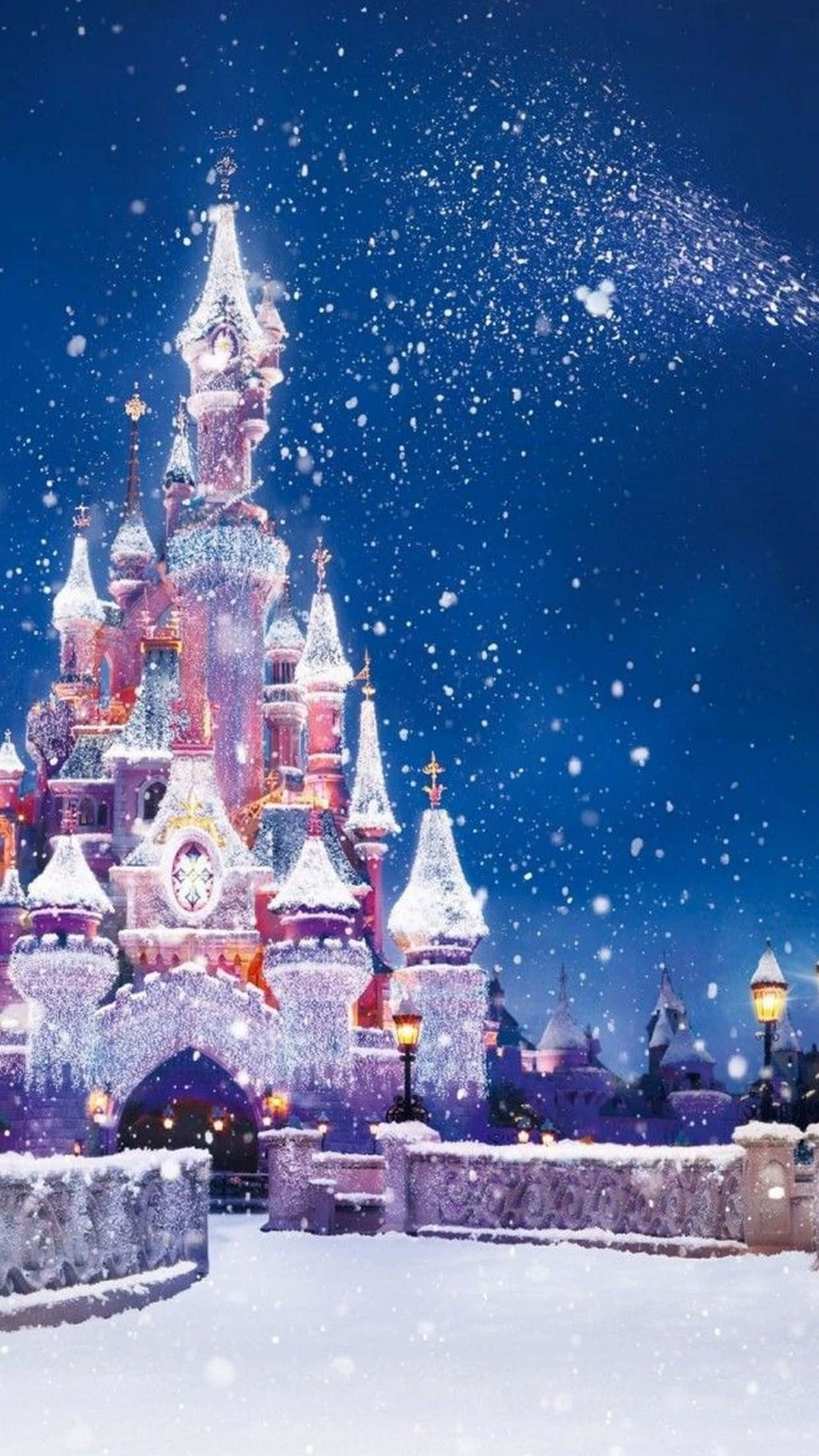 Christmas, castle, snow-covered, Full HD Phone Wallpaper