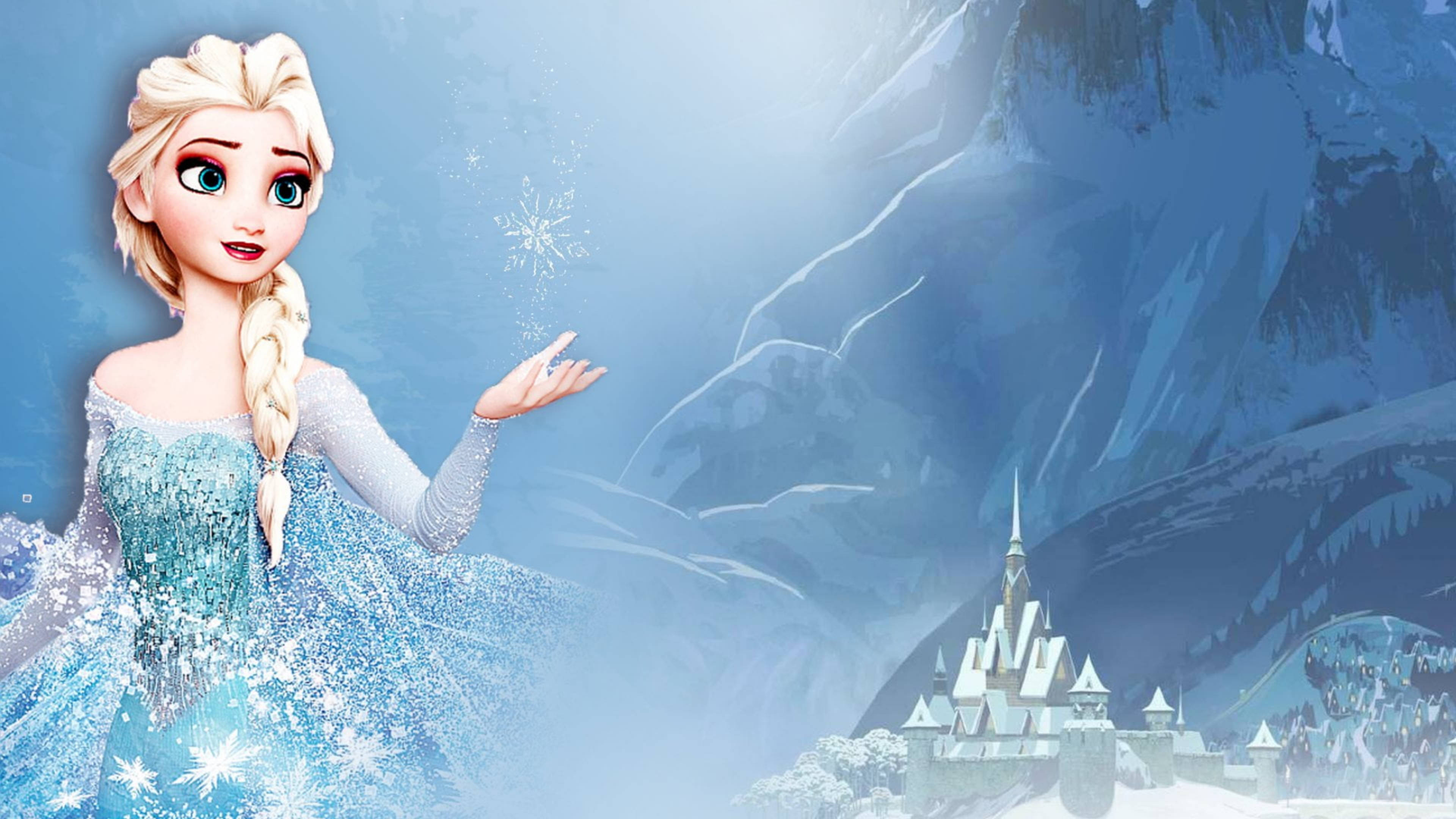 Frozen Elsa, shimmering blue gown, snowflakes, 4K Desktop Wallpaper