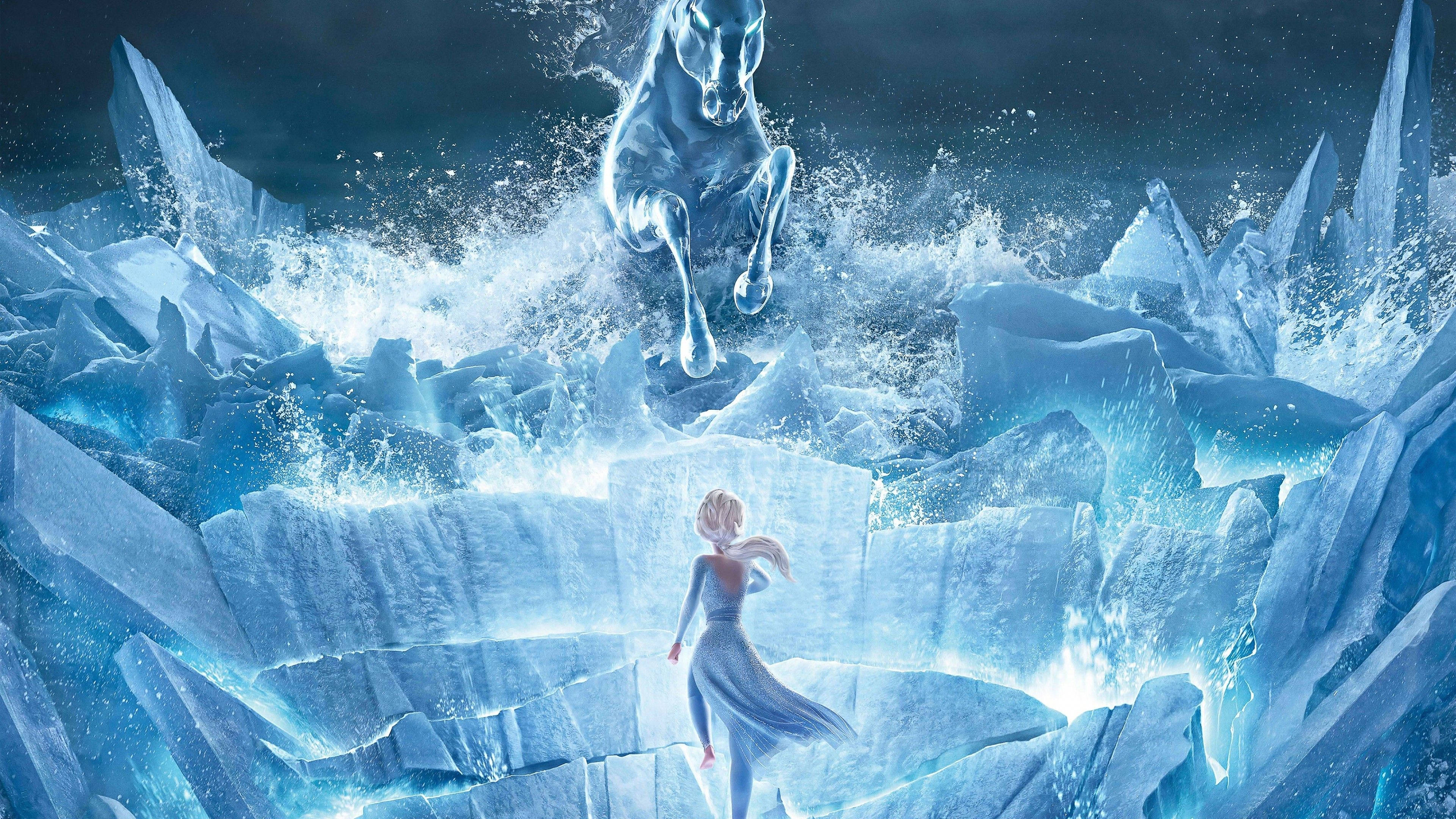 Elsa, Frozen 2, glowing ice horse, 4K Desktop Wallpaper