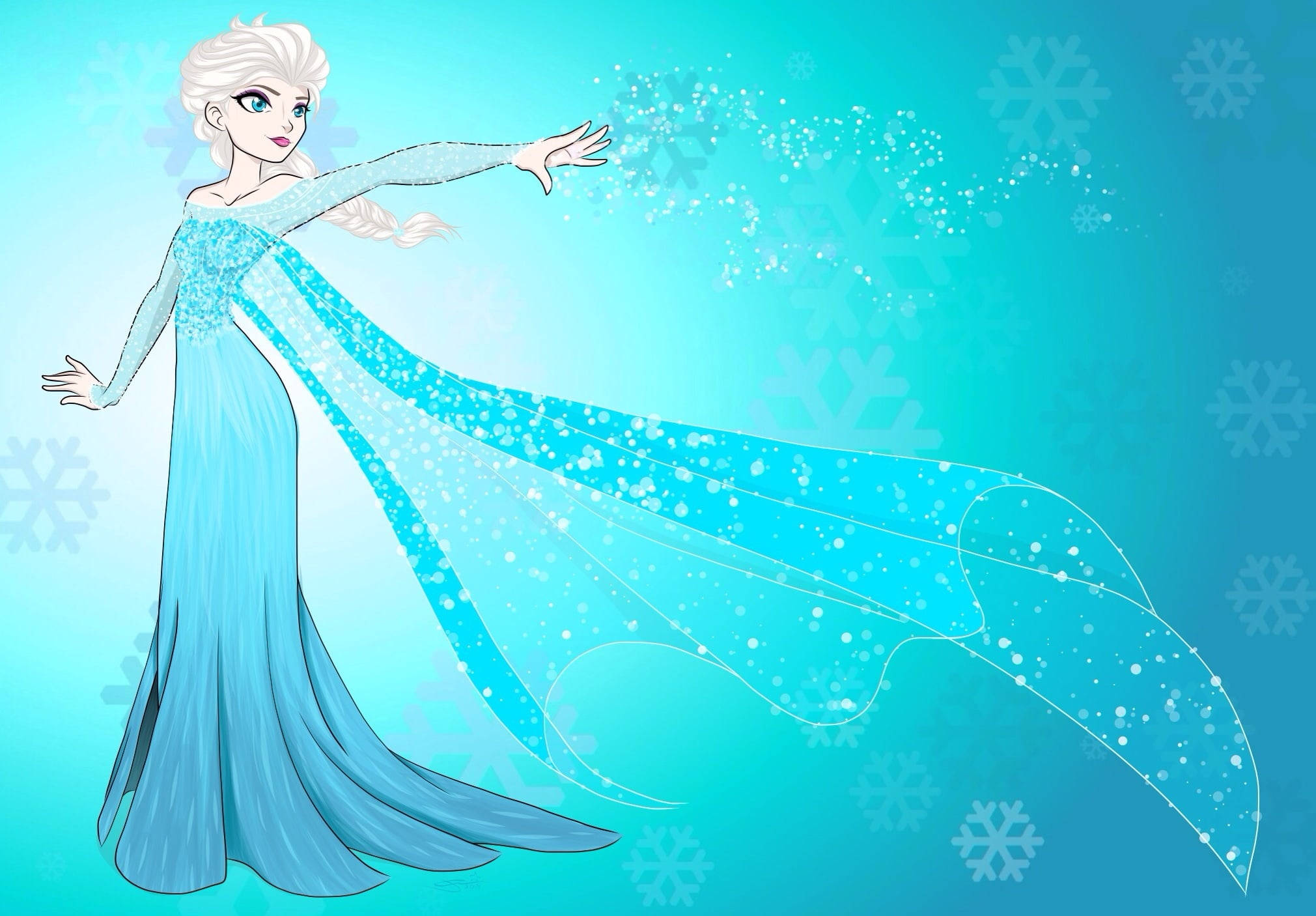 Frozen Elsa, snowflake gown, icy snowflakes, Full HD Desktop Wallpaper