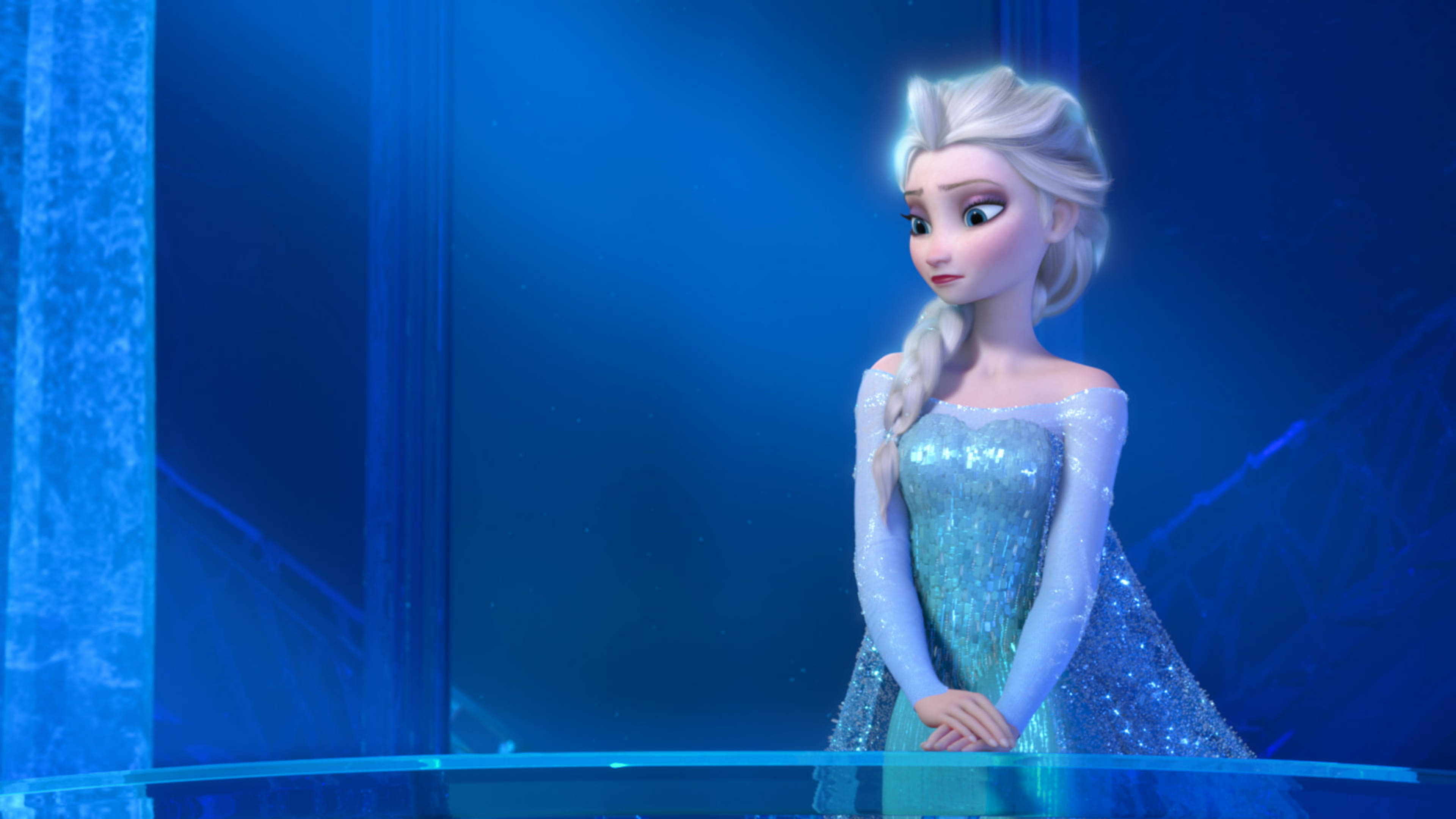 Frozen Elsa, ice gown, deep blue crystalline backdrop, 4K Desktop Wallpaper