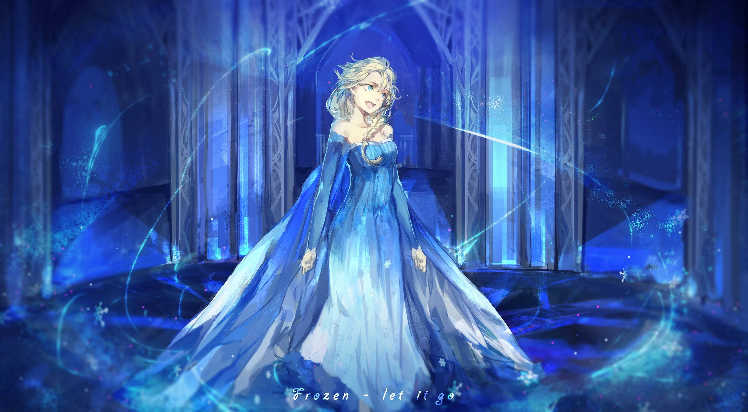 Frozen Elsa, ice castle, blue gown, 2K Desktop Wallpaper