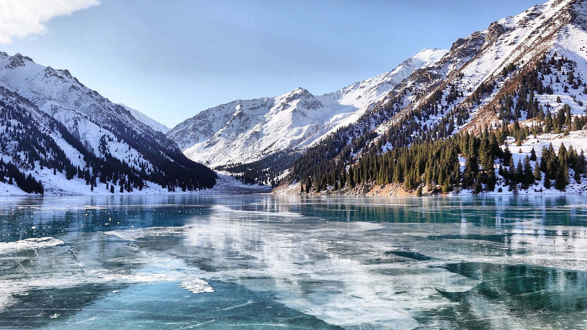 Frozen Lake, turquoise lake, snow-capped mountains, Full HD Desktop Wallpaper