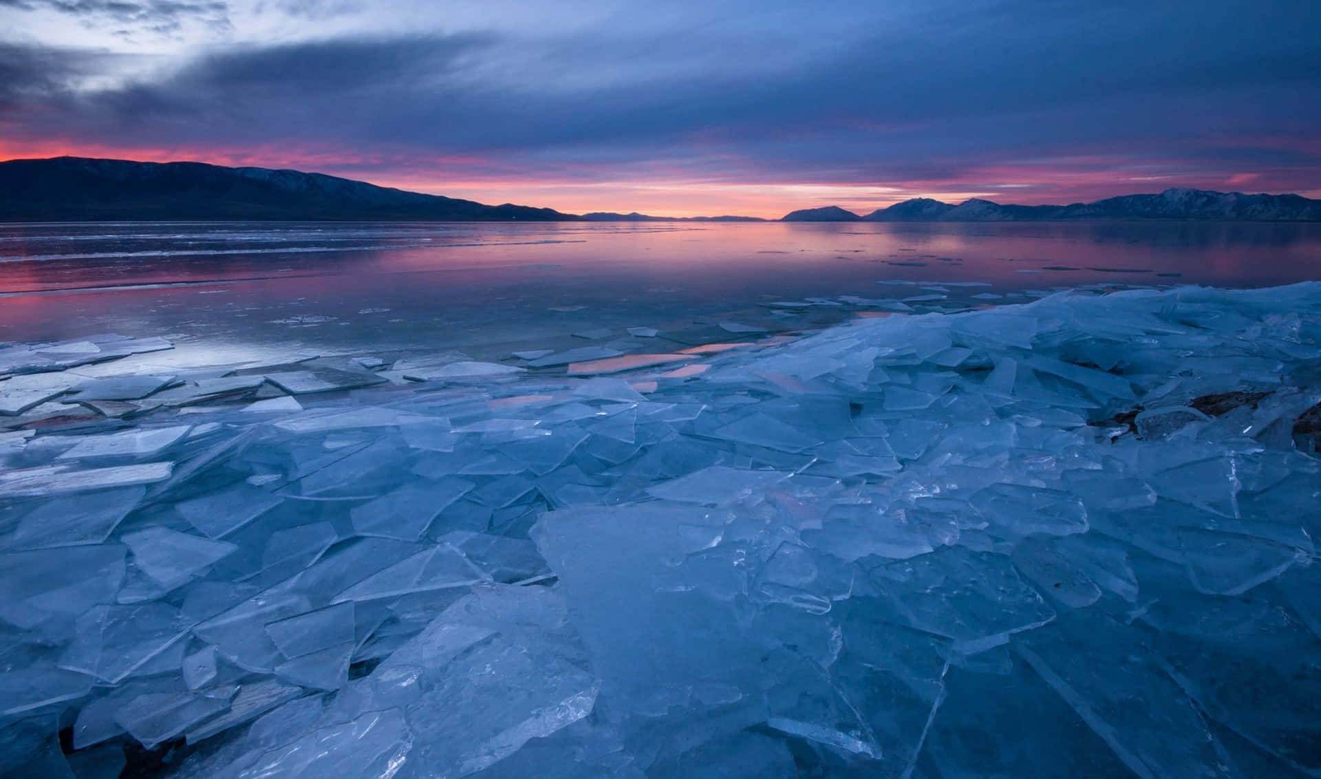 Frozen Lake, twilight, shattered ice shards, Full HD Desktop Wallpaper