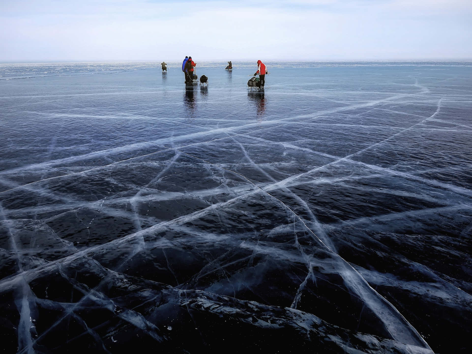 ice fishing, frozen lake, vast frozen lake, Full HD Desktop Wallpaper