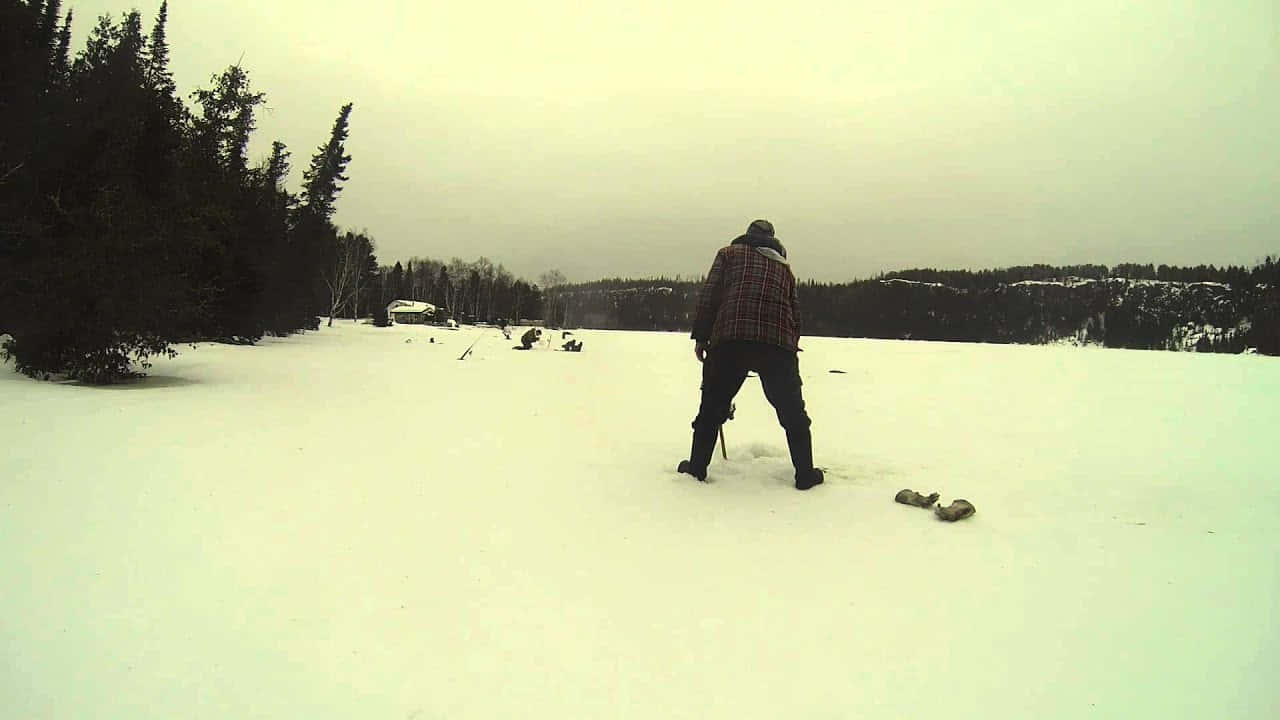 ice fishing, frozen lake, plaid jacket, HD Desktop Wallpaper