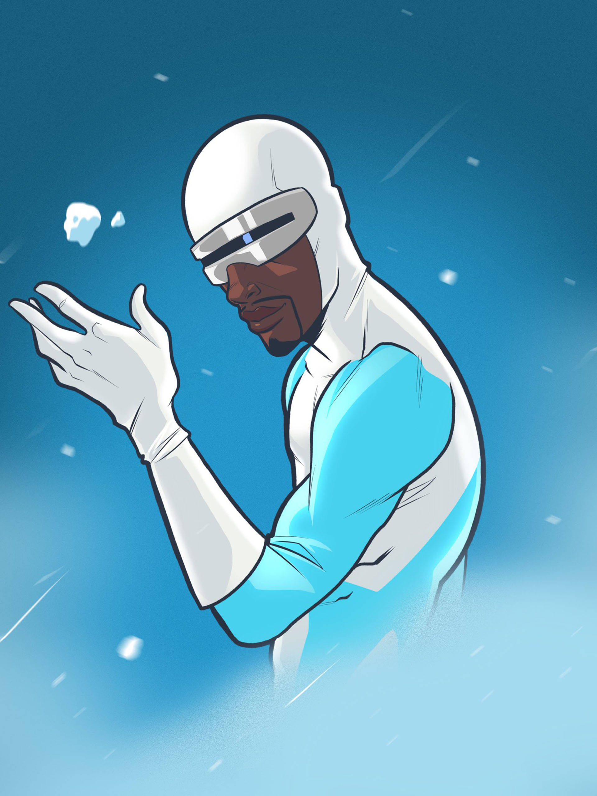Frozone, white and blue suit, snowflakes, 2K Phone Wallpaper