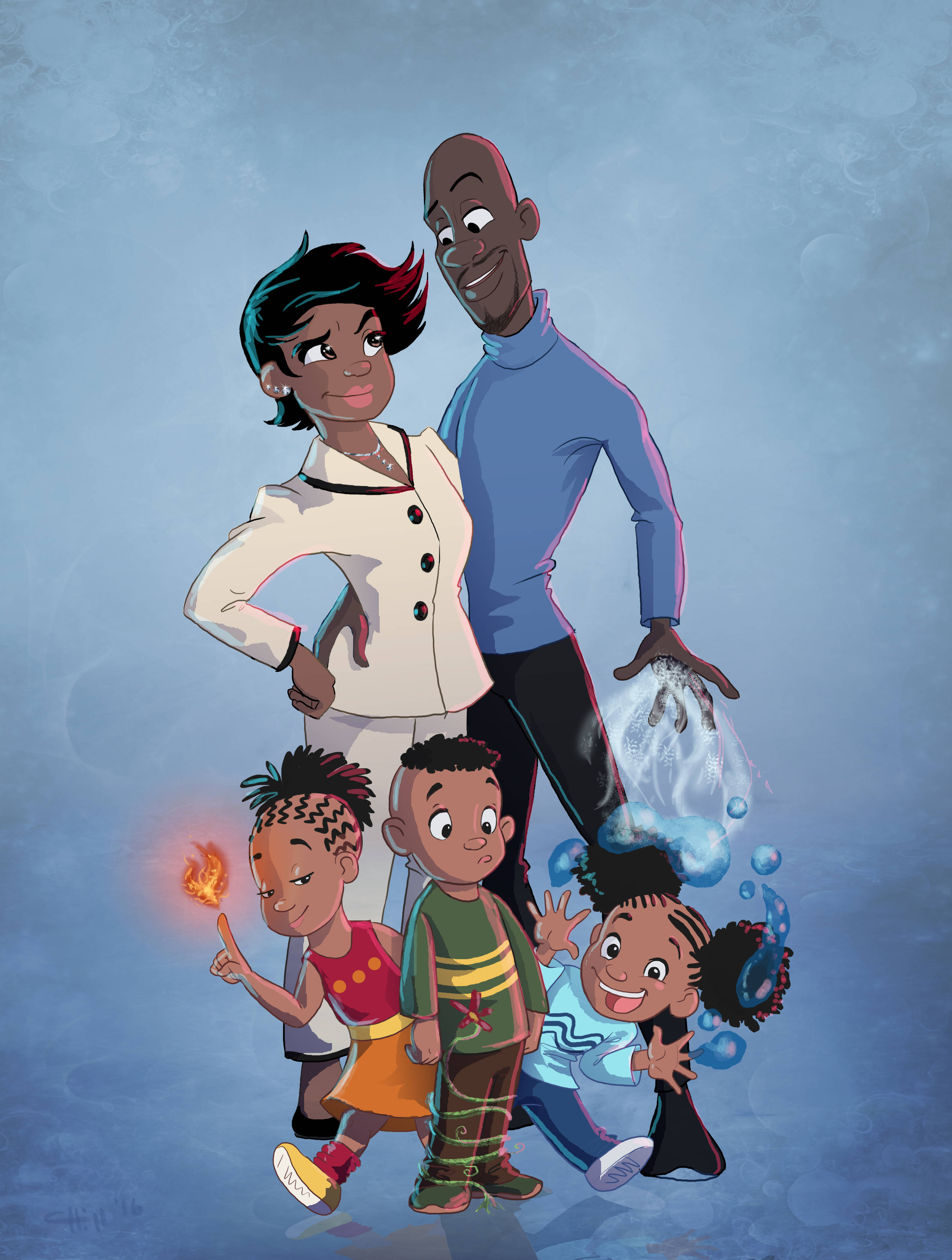 Frozone, animated movie scene, family of five, 4K Phone Wallpaper