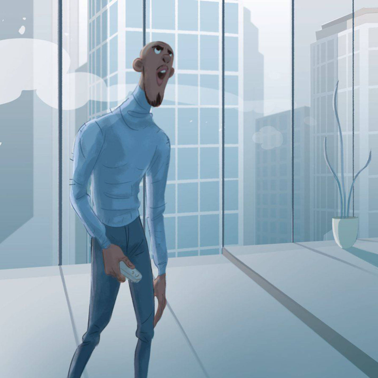 Frozone, blue turtleneck, minimalist office, HD Desktop Wallpaper