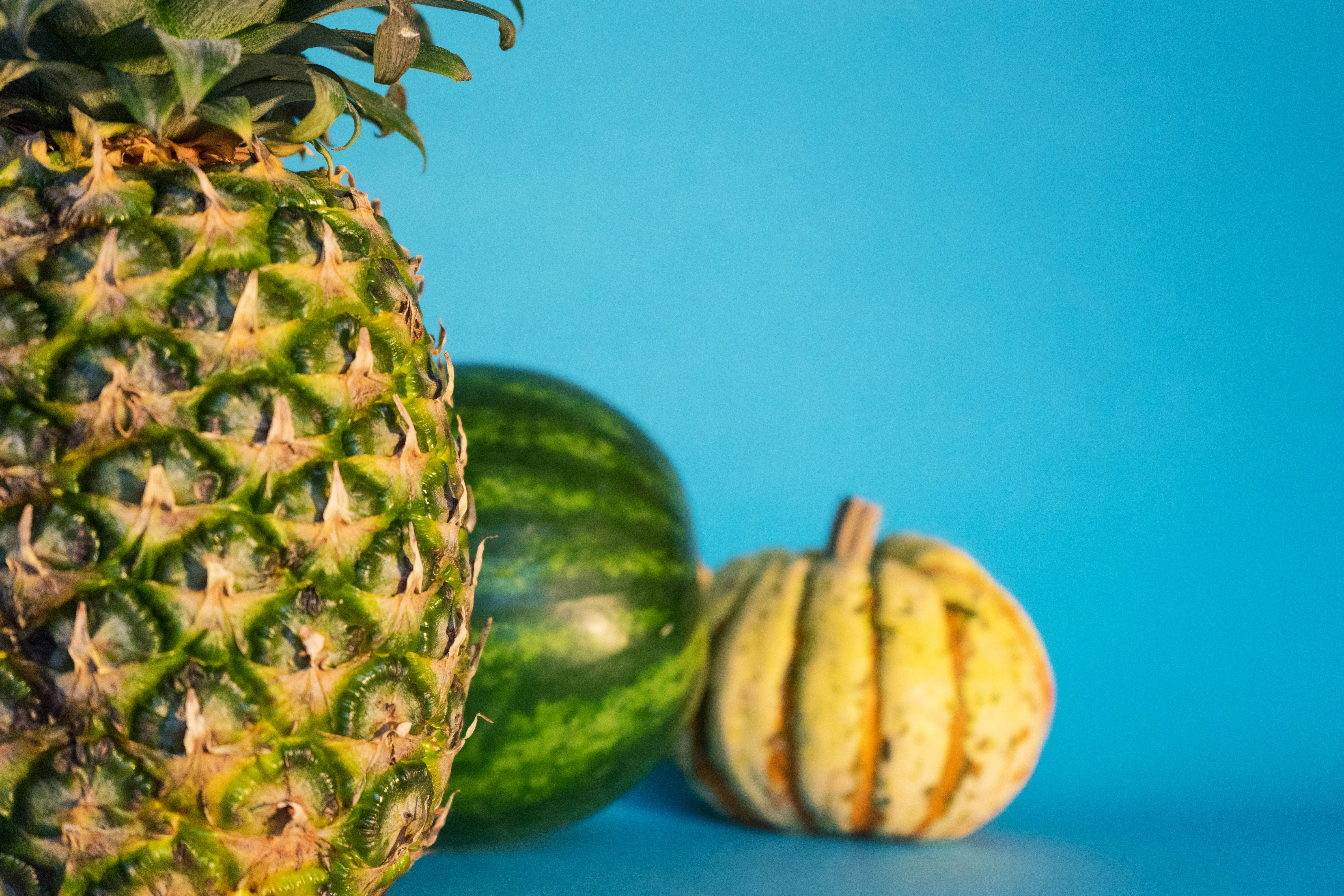 pineapple, watermelon, striped gourd, 5K Desktop Wallpaper