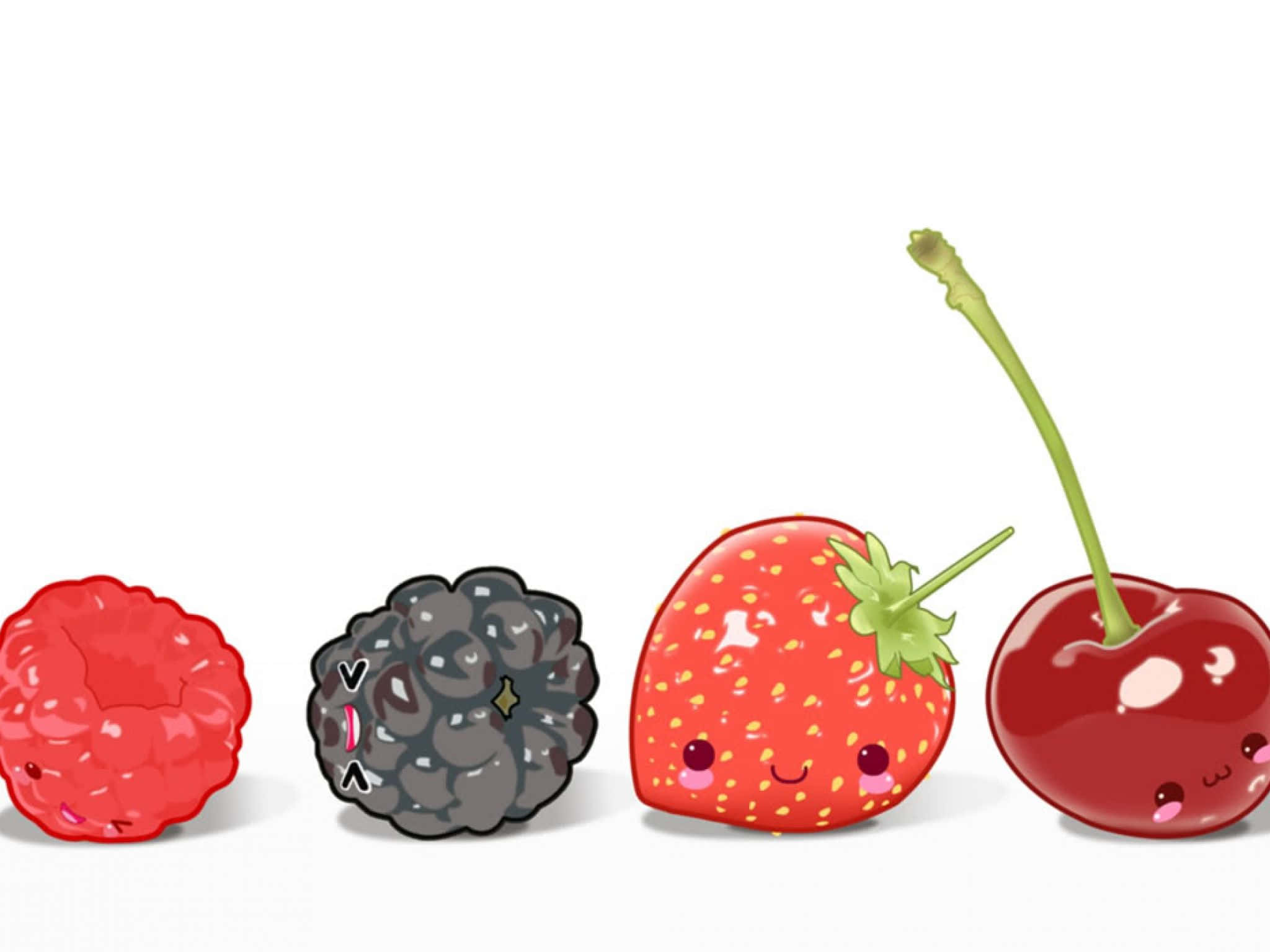 kawaii fruit, four kawaii illustrated berries, smiling, Full HD Desktop Wallpaper