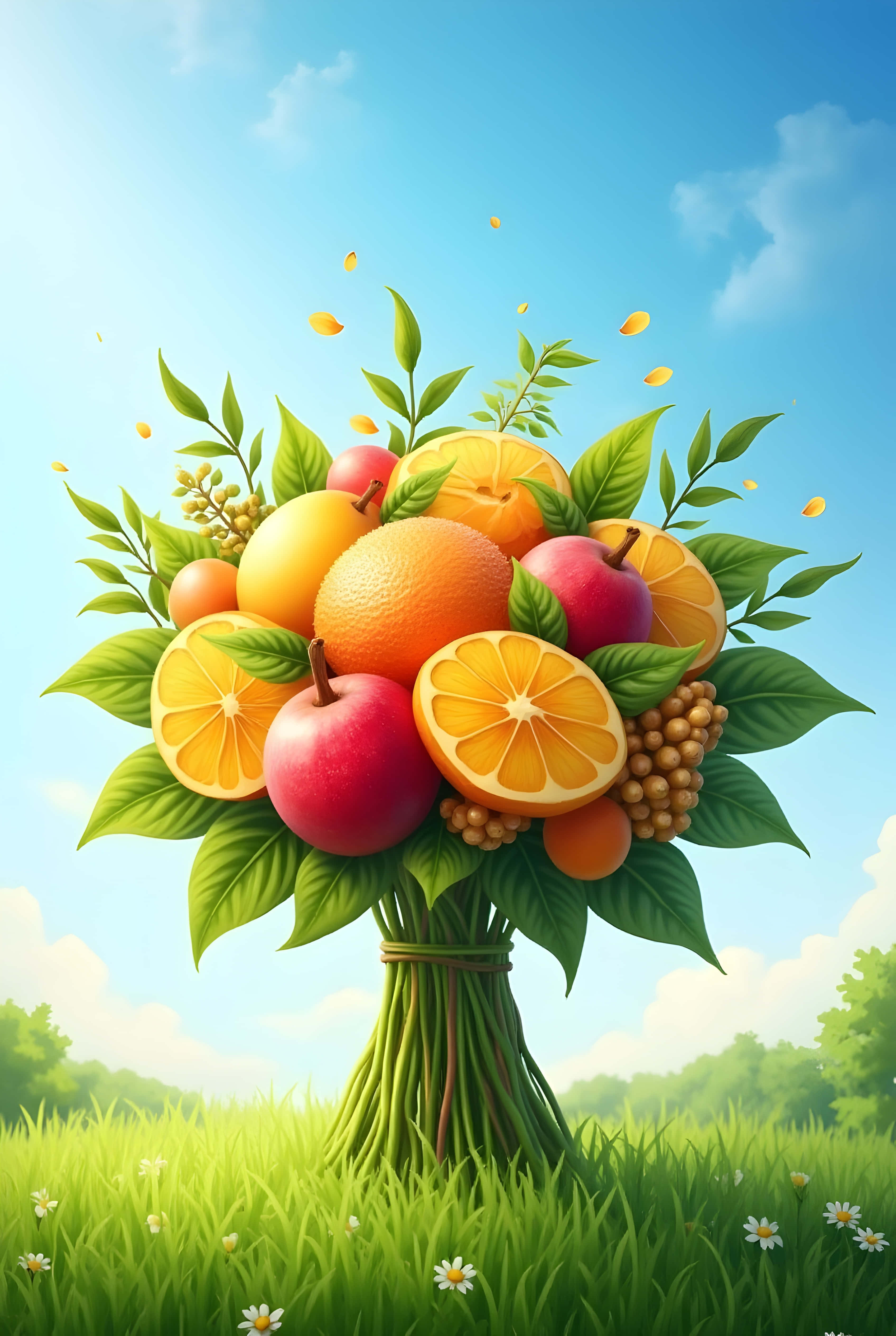 oranges, apples, grapes, 4K Phone Wallpaper