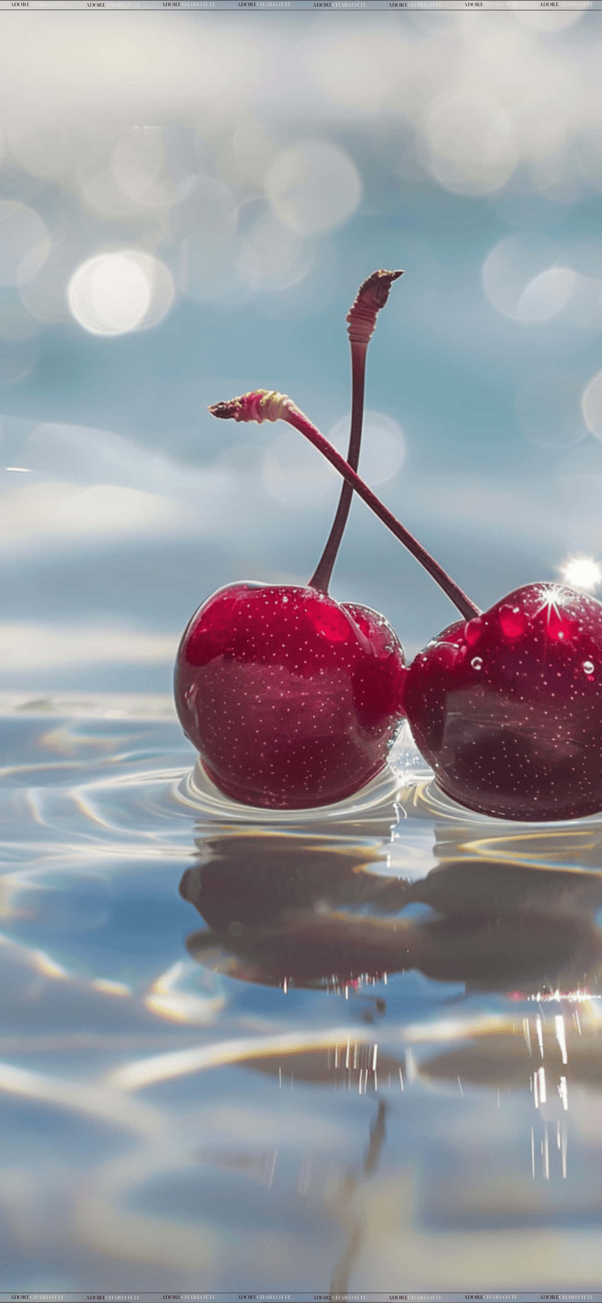 cherries, glistening, water reflection, Full HD Phone Wallpaper