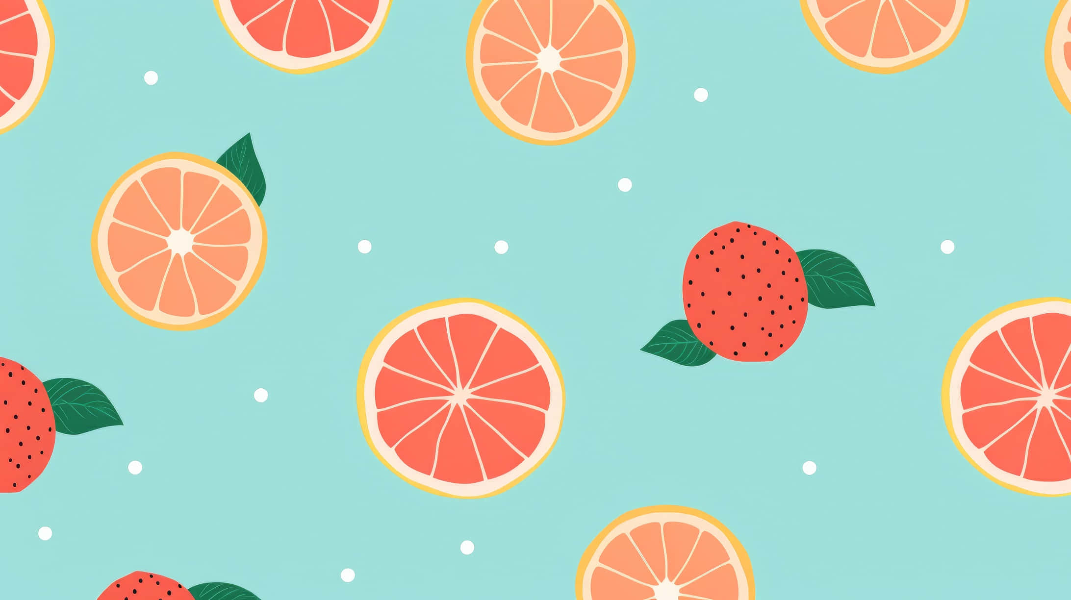 Citrusand Strawberry Pattern, sliced oranges, whole strawberries, Full HD Desktop Wallpaper