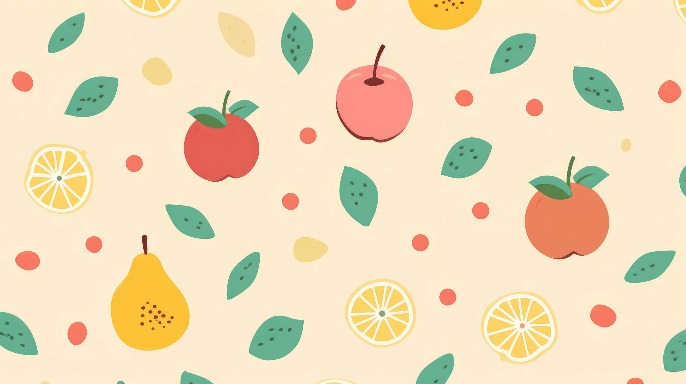 fruit pattern aesthetic background, stylized apples, pear slices, Full HD Desktop Wallpaper
