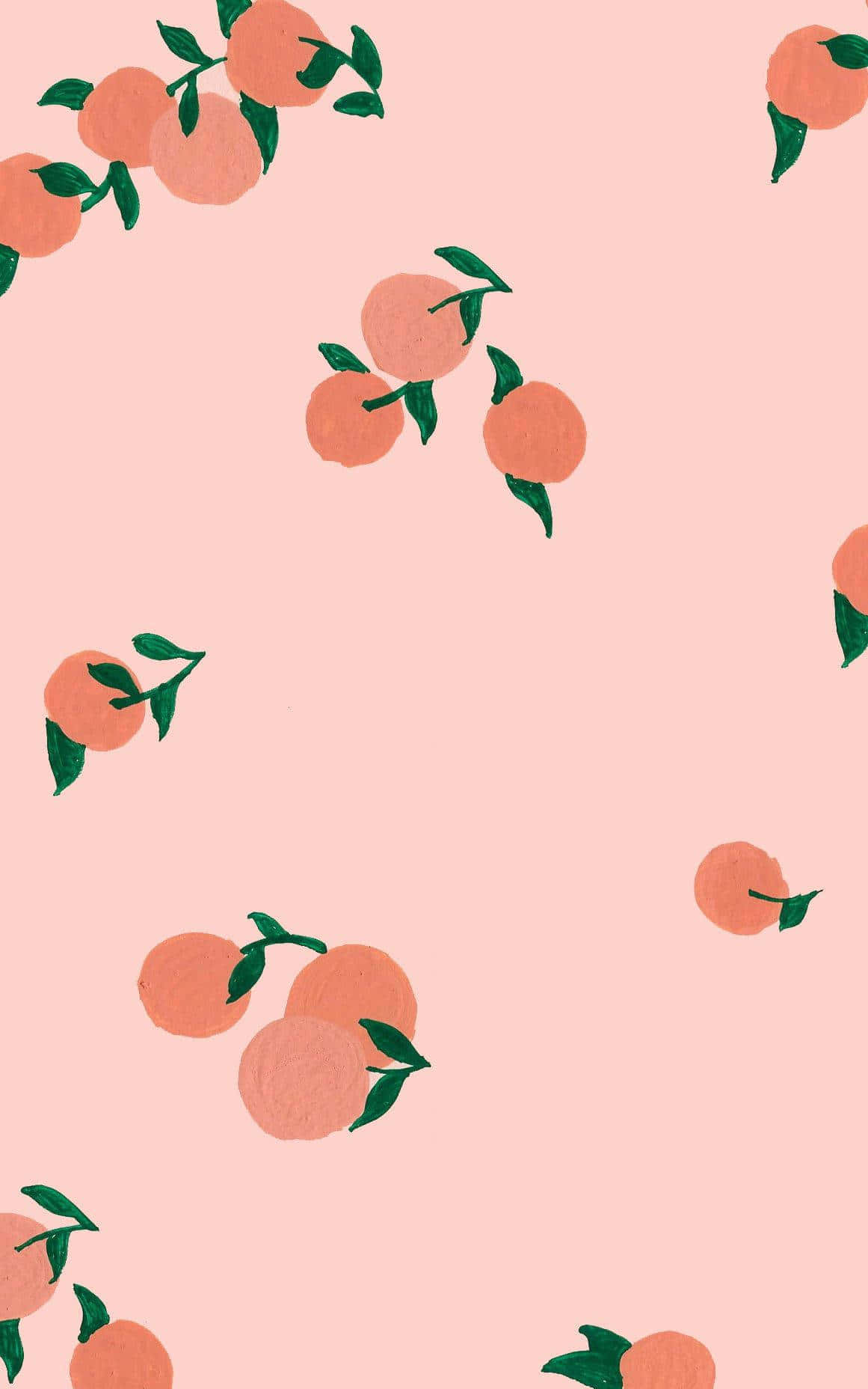 peach pattern, pink background, green leaves, HD Phone Wallpaper