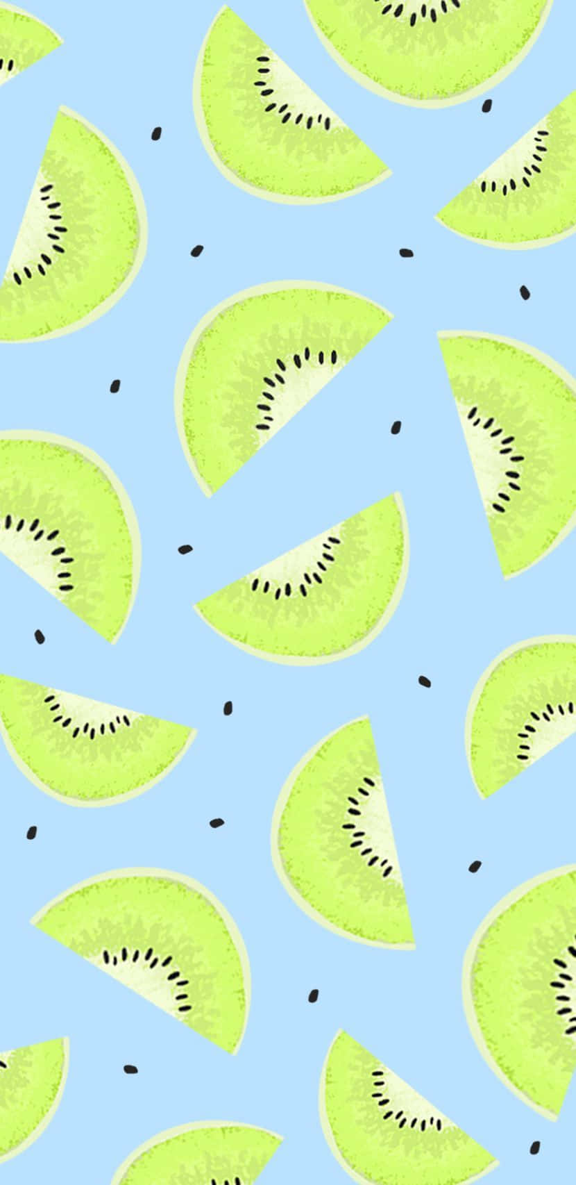 kiwi slices, light blue wallpaper, bright green kiwi slices, HD Phone Wallpaper