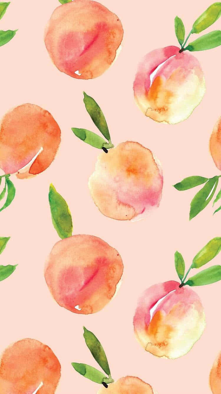 watercolor peaches, green leaves, soft pink background, HD Phone Wallpaper