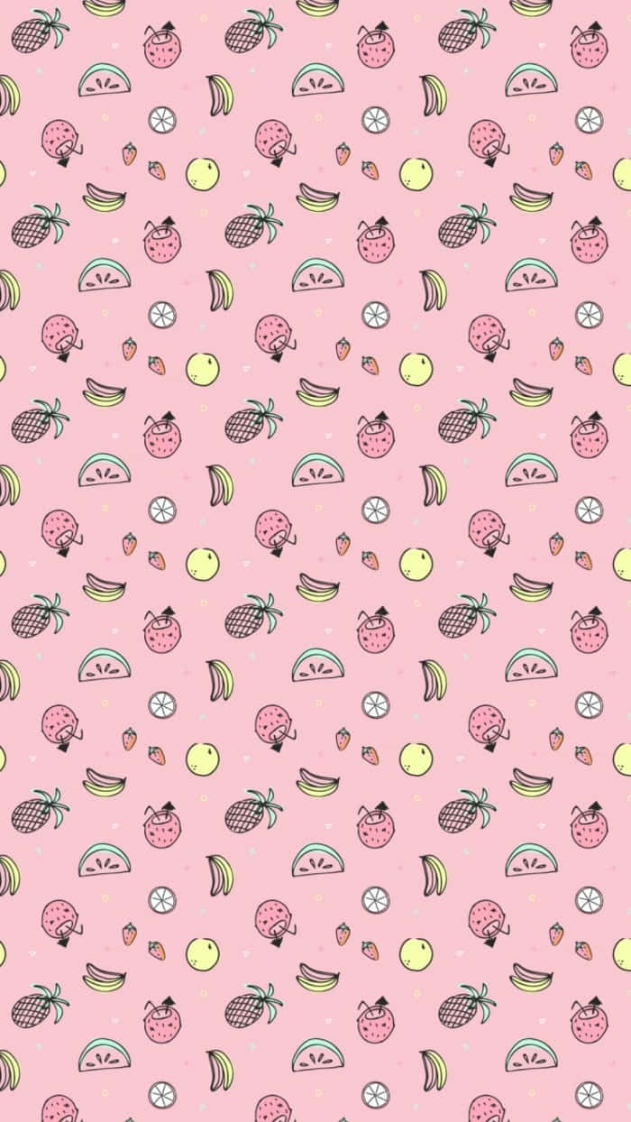 Fruit Pattern, pink background, cartoon fruits, SD Phone Wallpaper