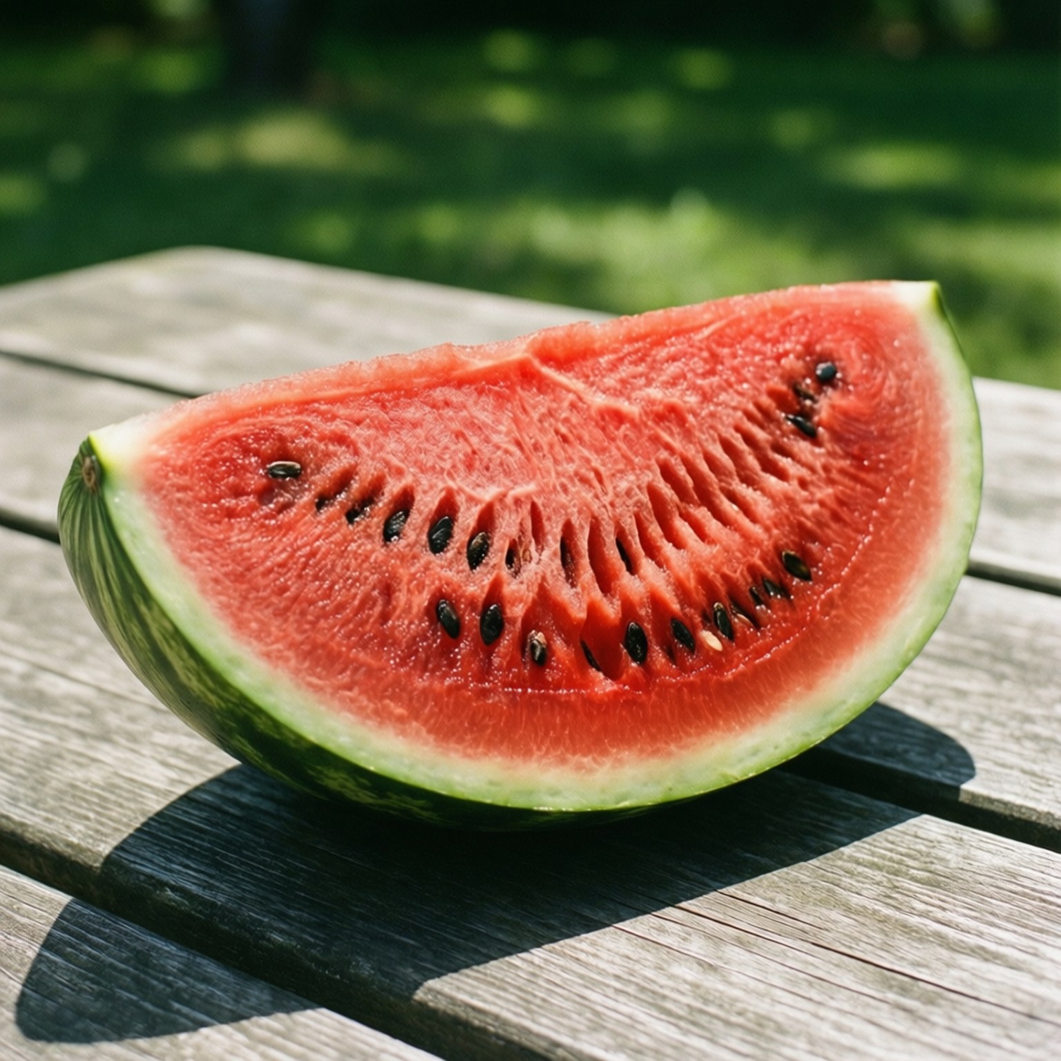 summer watermelon slice, black seeds, weathered wooden table, HD Desktop Wallpaper