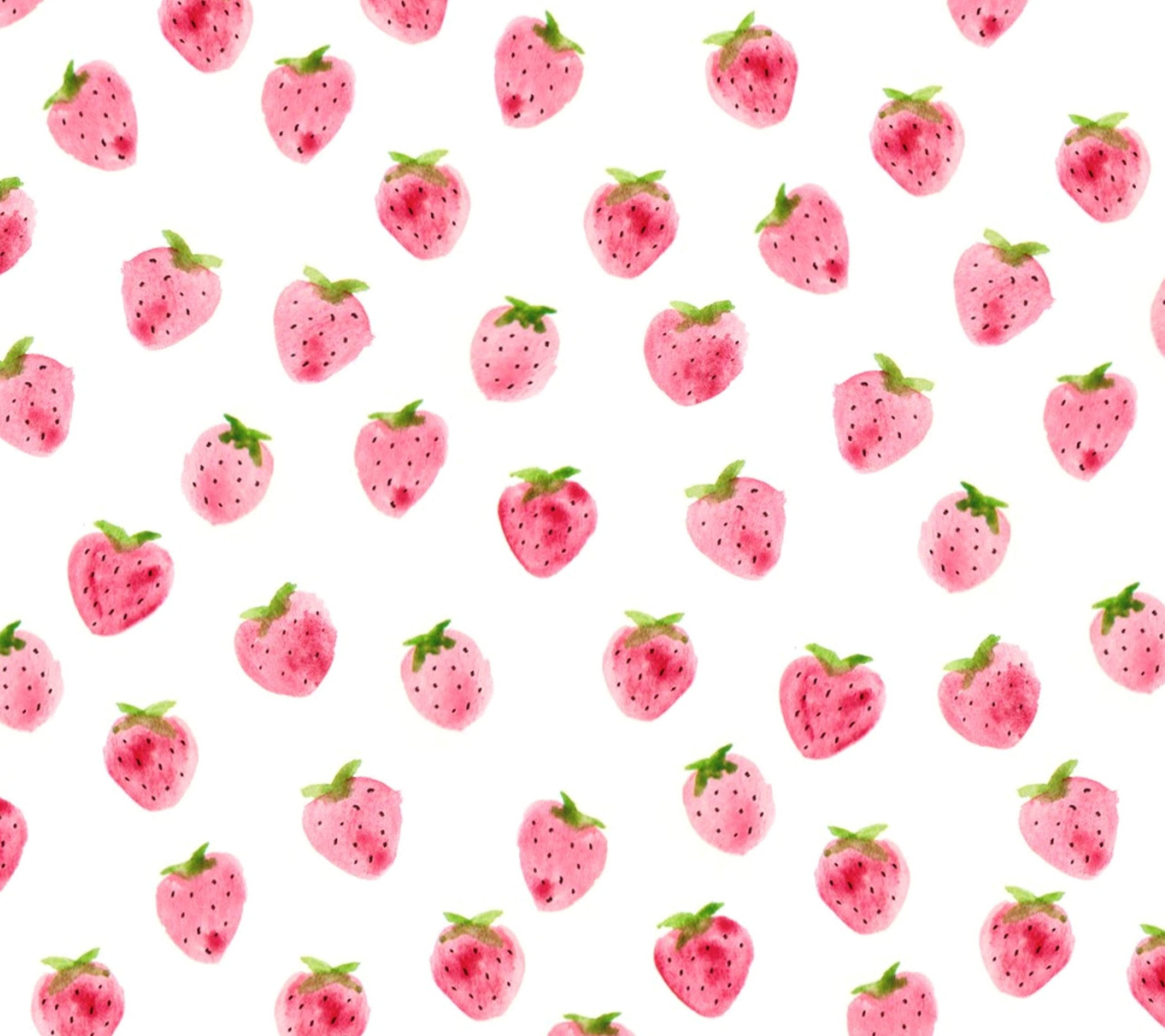 watercolor, pink strawberries, green tops, 2K Desktop Wallpaper