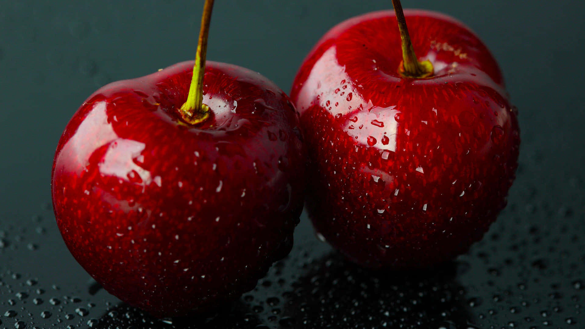 cherries, glistening red, water droplets, Full HD Desktop Wallpaper