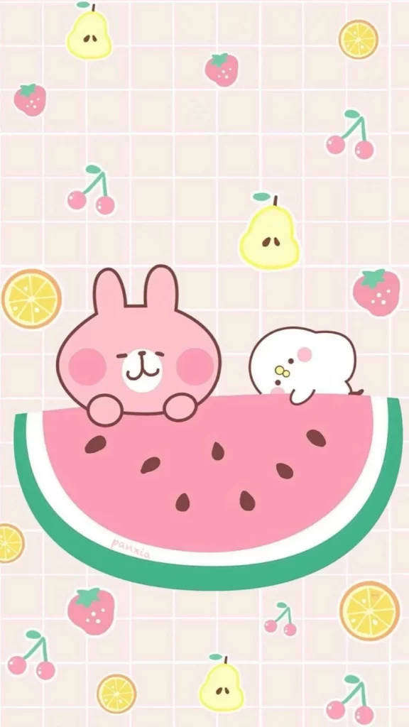 iPad Pro, cute rabbit, watermelon, SD Phone Wallpaper