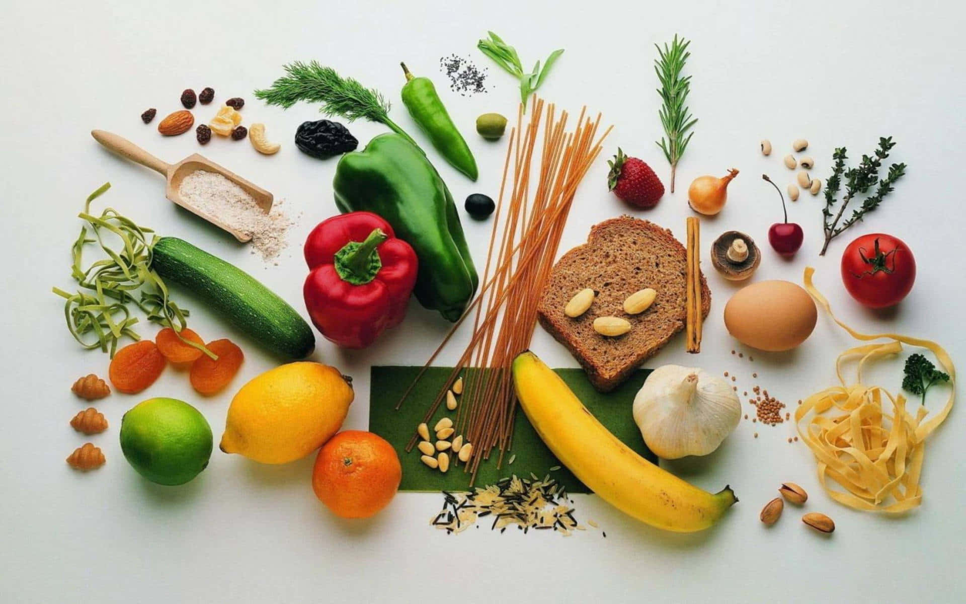 fresh produce, grains, pantry staples, Full HD Desktop Wallpaper