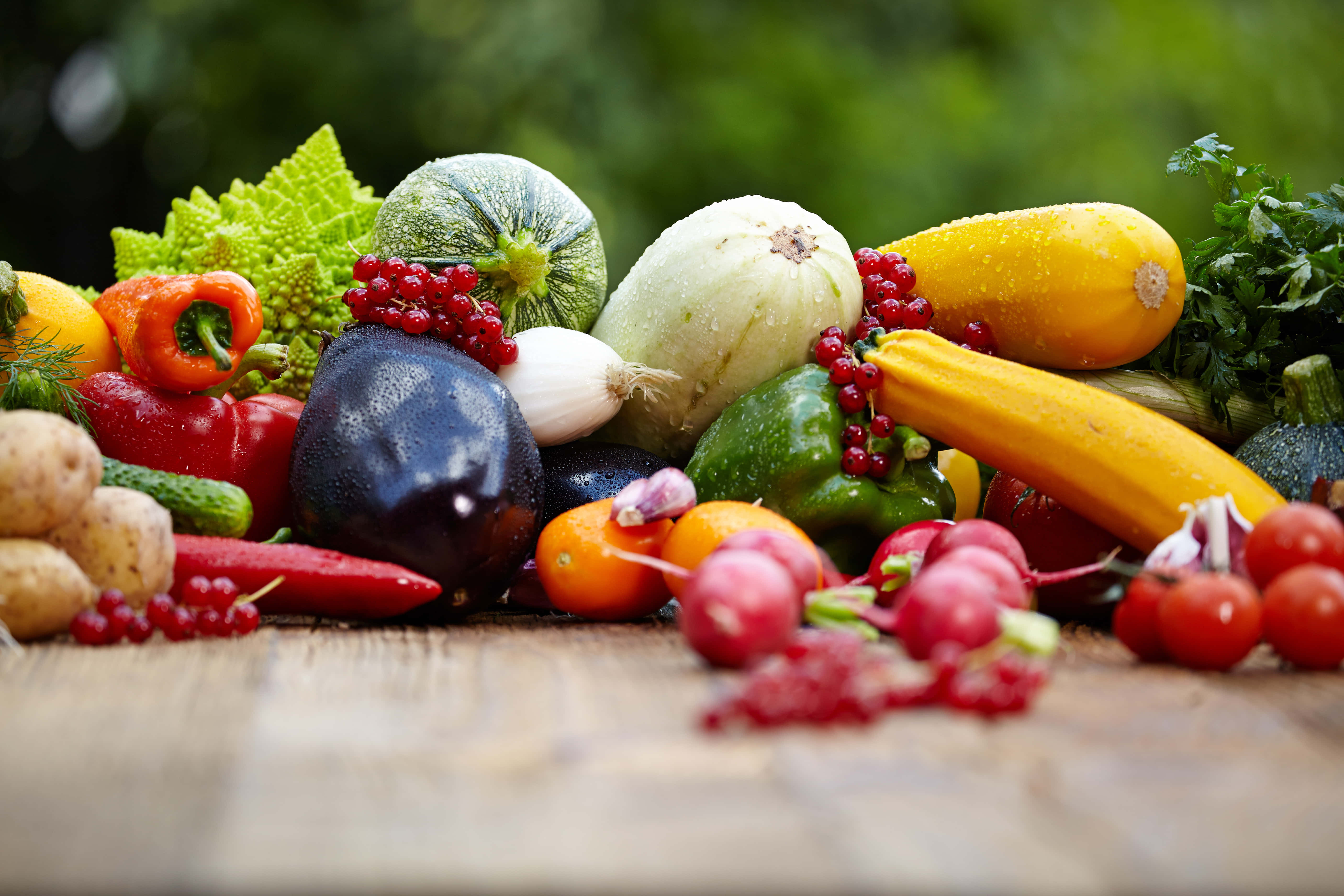 healthy harvest of fruits and vegetables, fresh vegetables, berries, 5K Desktop Wallpaper