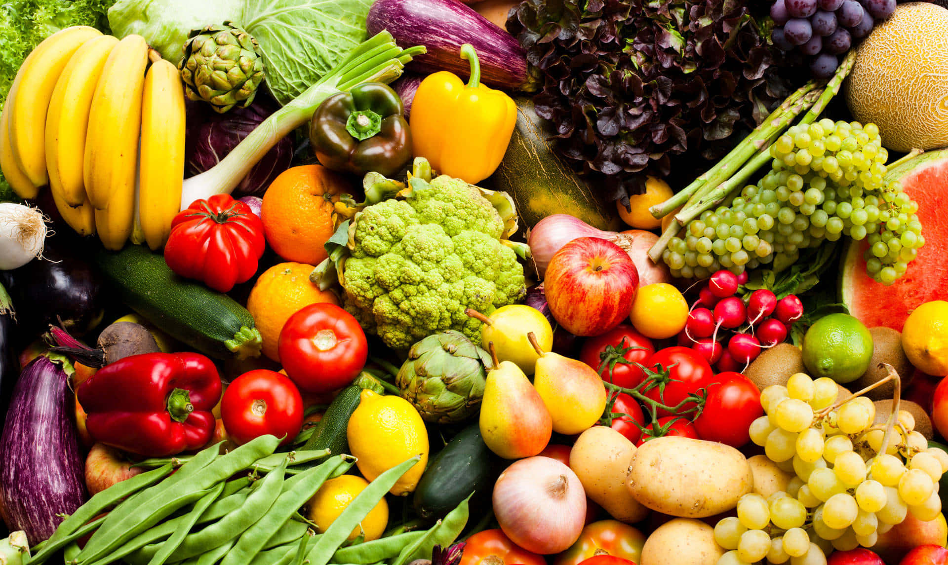 smorgasbord of fruits and vegetables, vibrant colorful assortment, fresh fruits and vegetables, Full HD Desktop Wallpaper