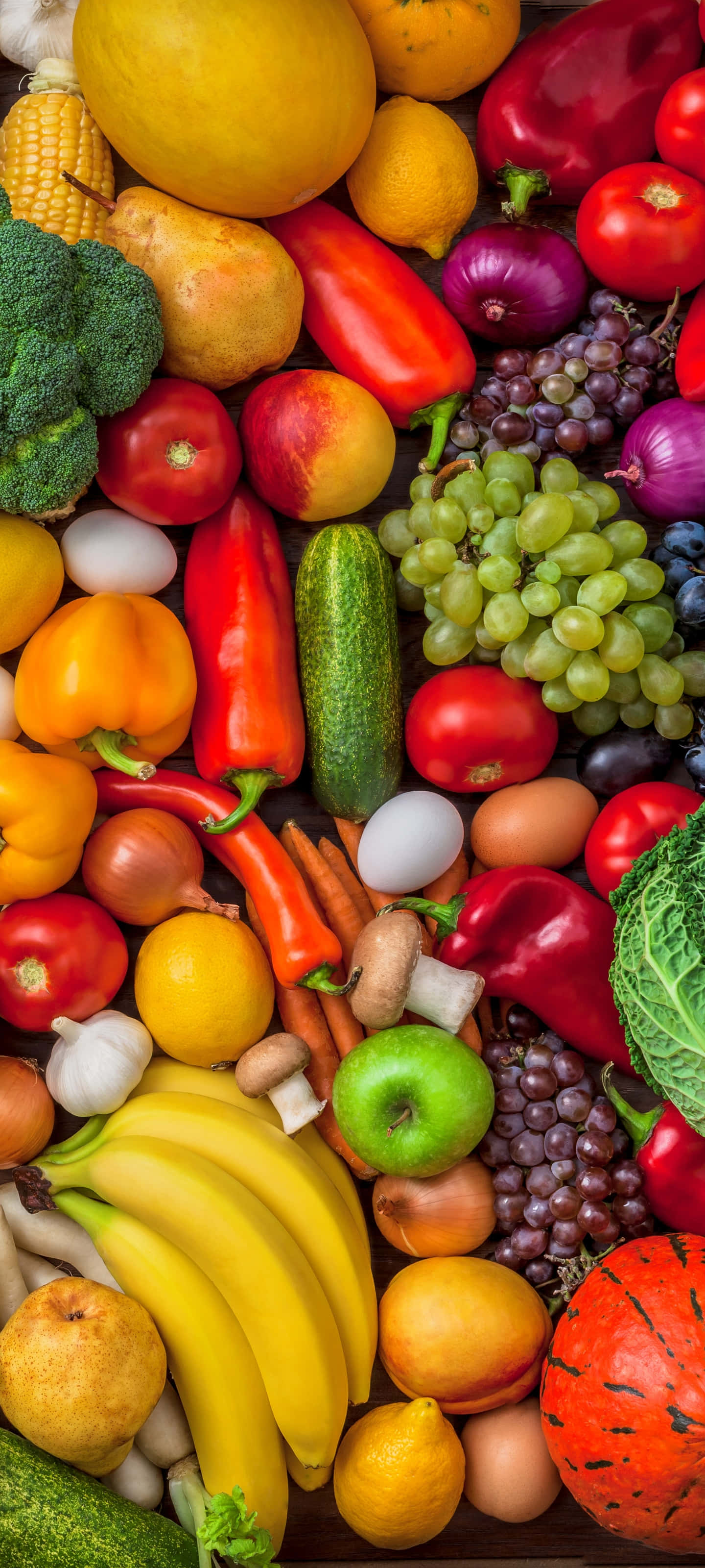 bountiful picking of fruits and vegetables, bountiful harvest of fresh fruits and vegetables, overhead shot, 2K Phone Wallpaper