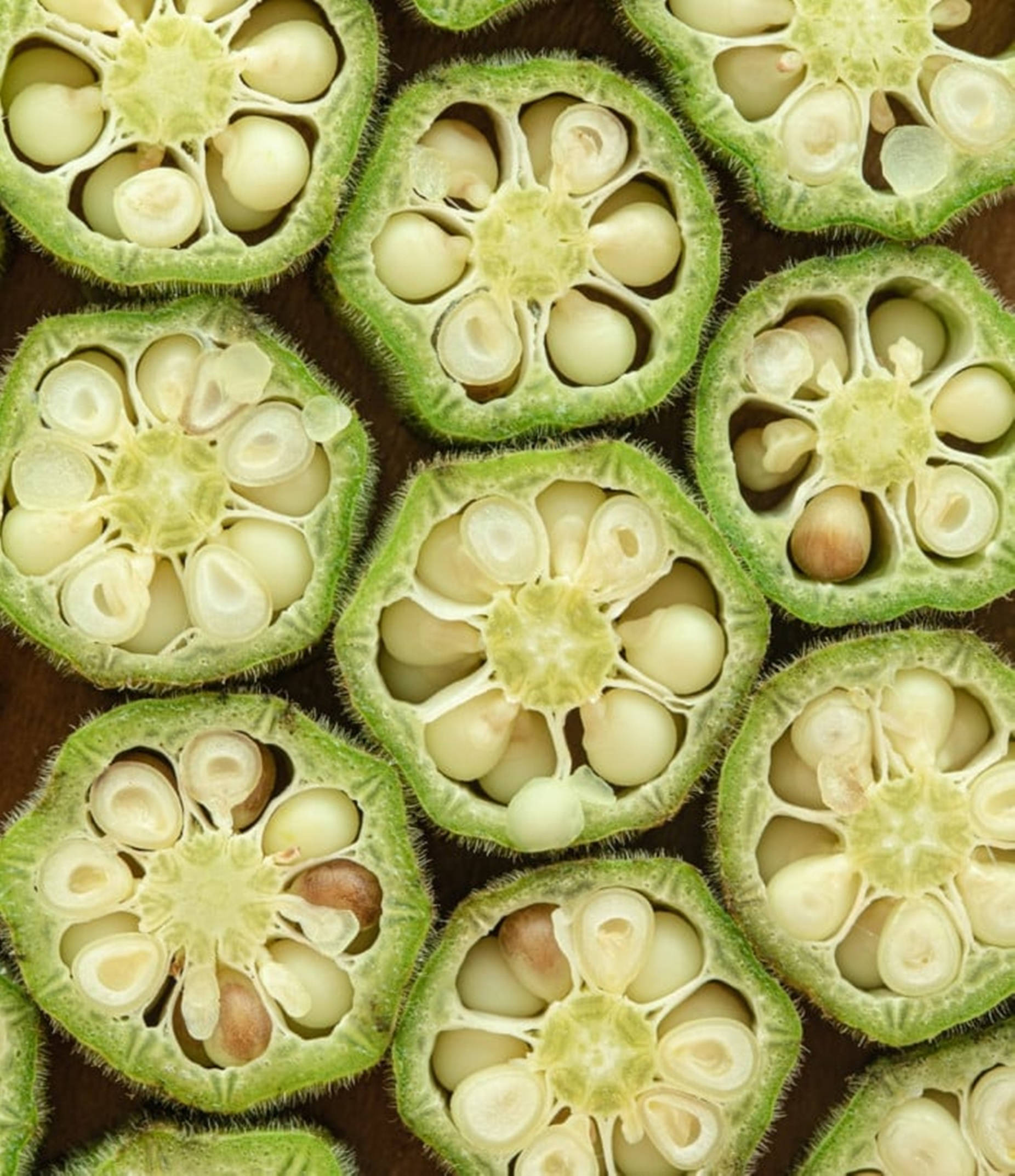 chopped okra with seeds, pale seeds, green chambers, Full HD Phone Wallpaper
