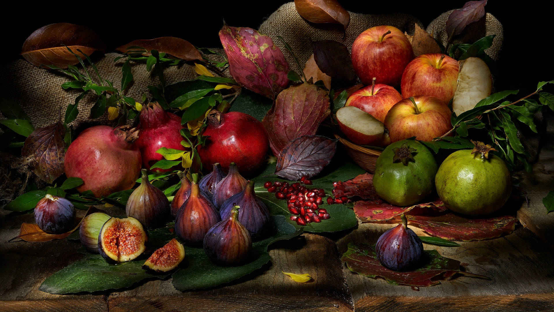 abundant figs harvest, pomegranates, figs, Full HD Desktop Wallpaper