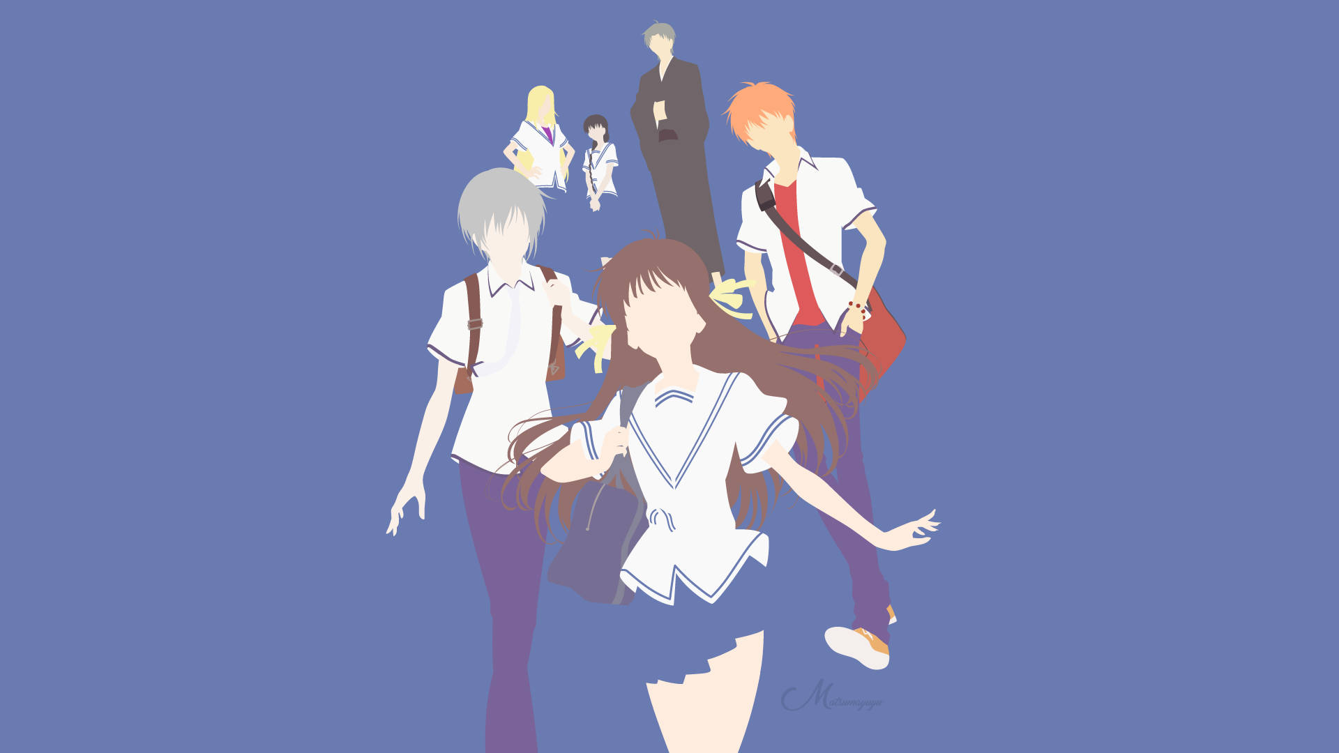 Fruits Basket 2019, blue, minimalist, Full HD Desktop Wallpaper