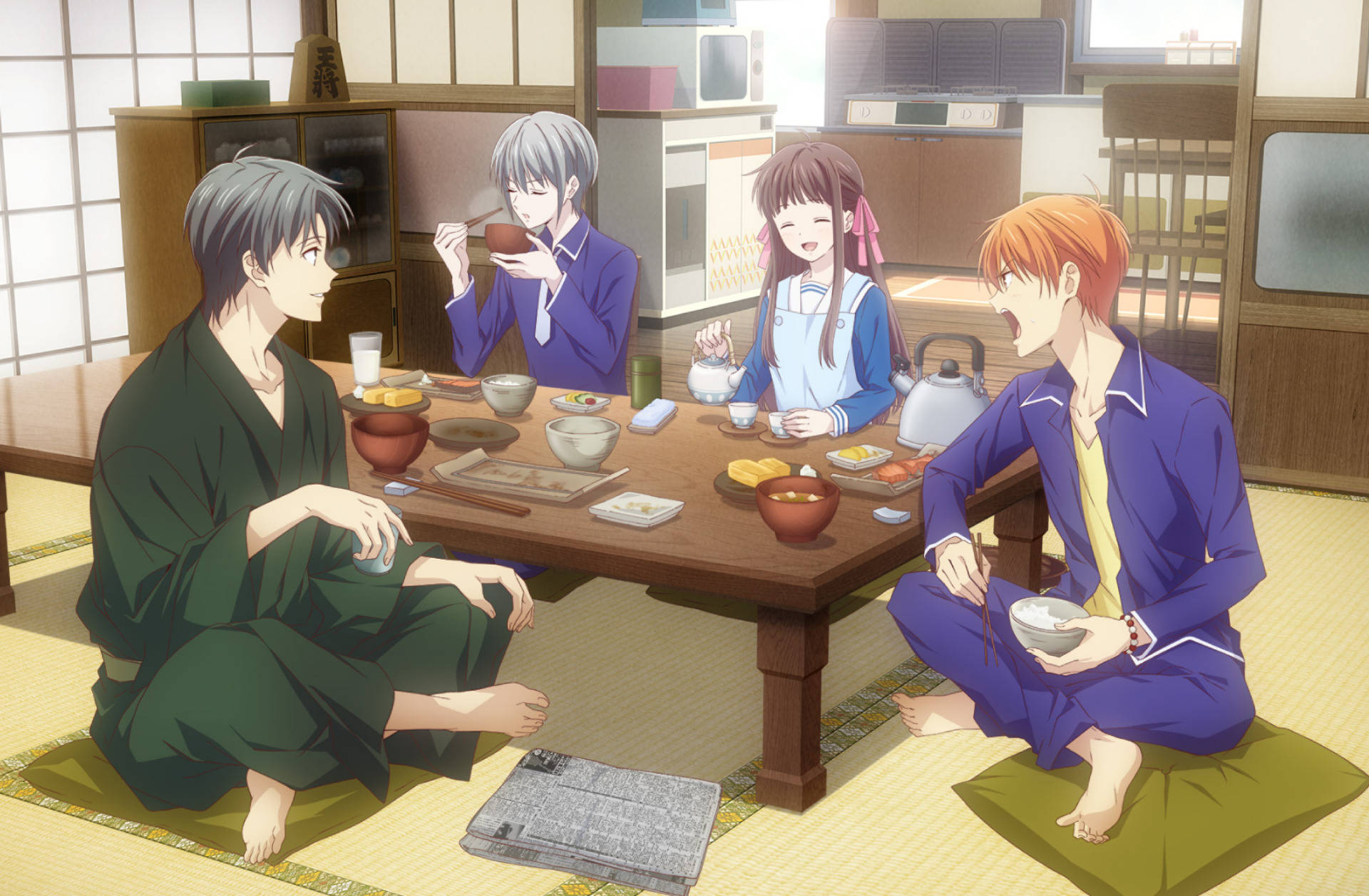 Fruits Basket 2019, dining table, anime characters, Full HD Desktop Wallpaper