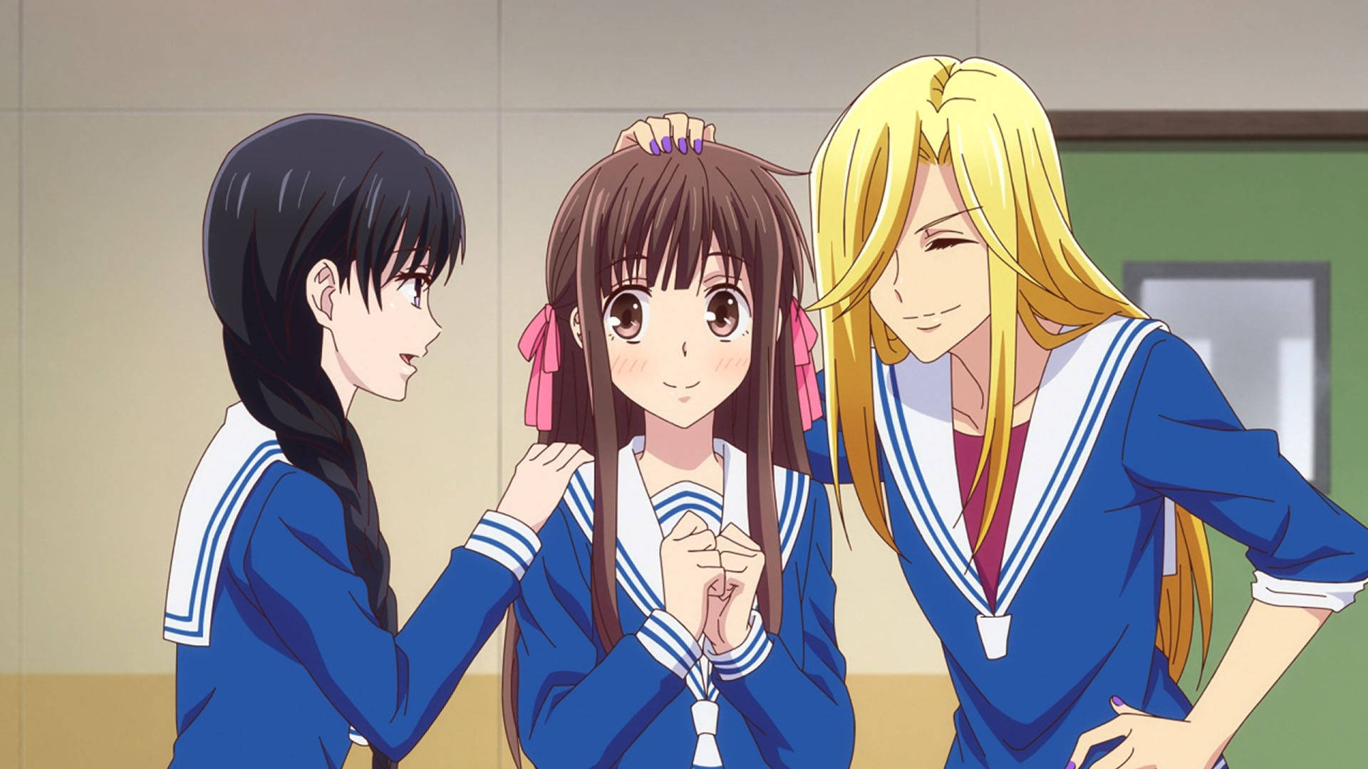 Fruits Basket, anime girl characters, blue sailor uniforms, Full HD Desktop Wallpaper