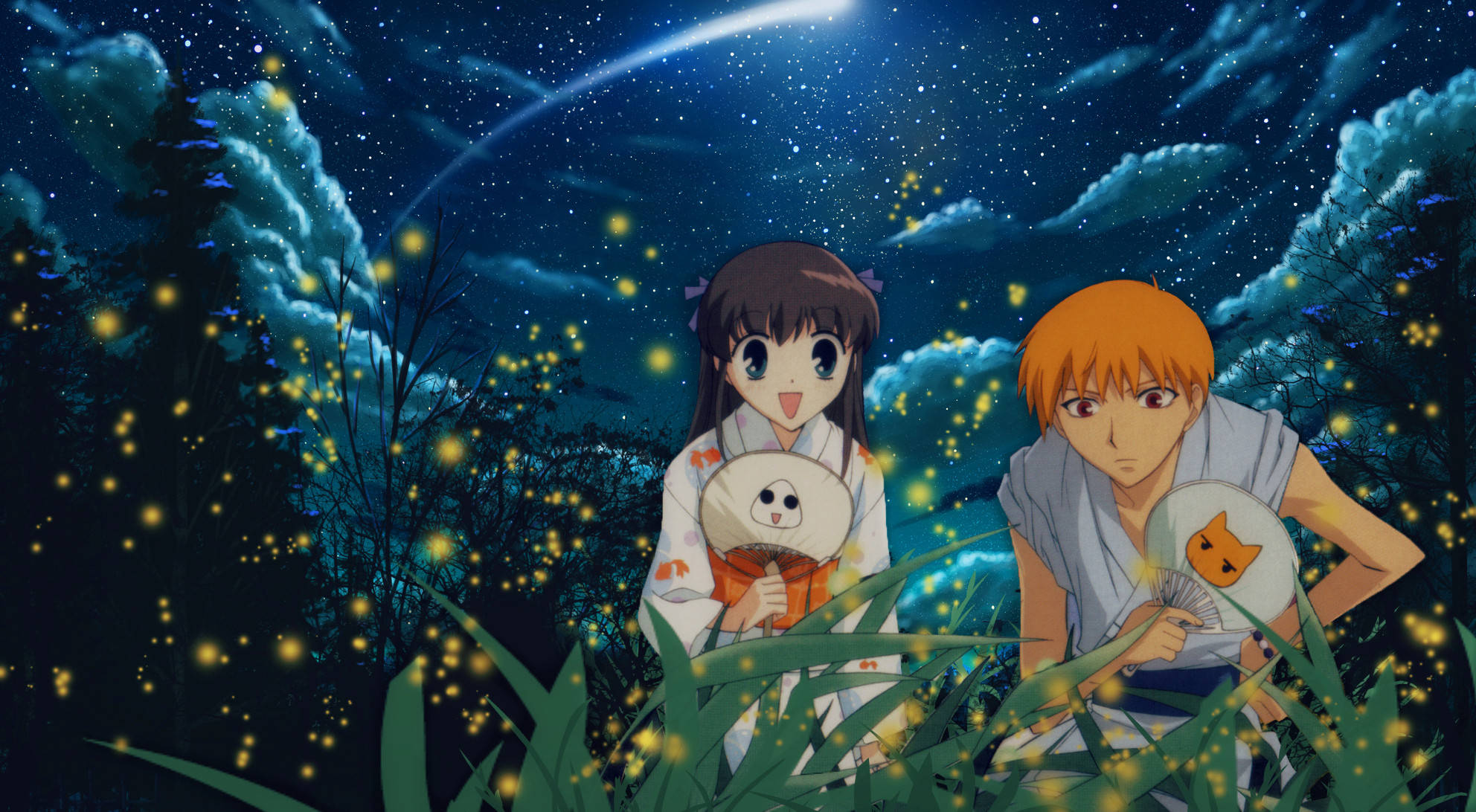 Fruits Basket, characters, starry night sky, Full HD Desktop Wallpaper