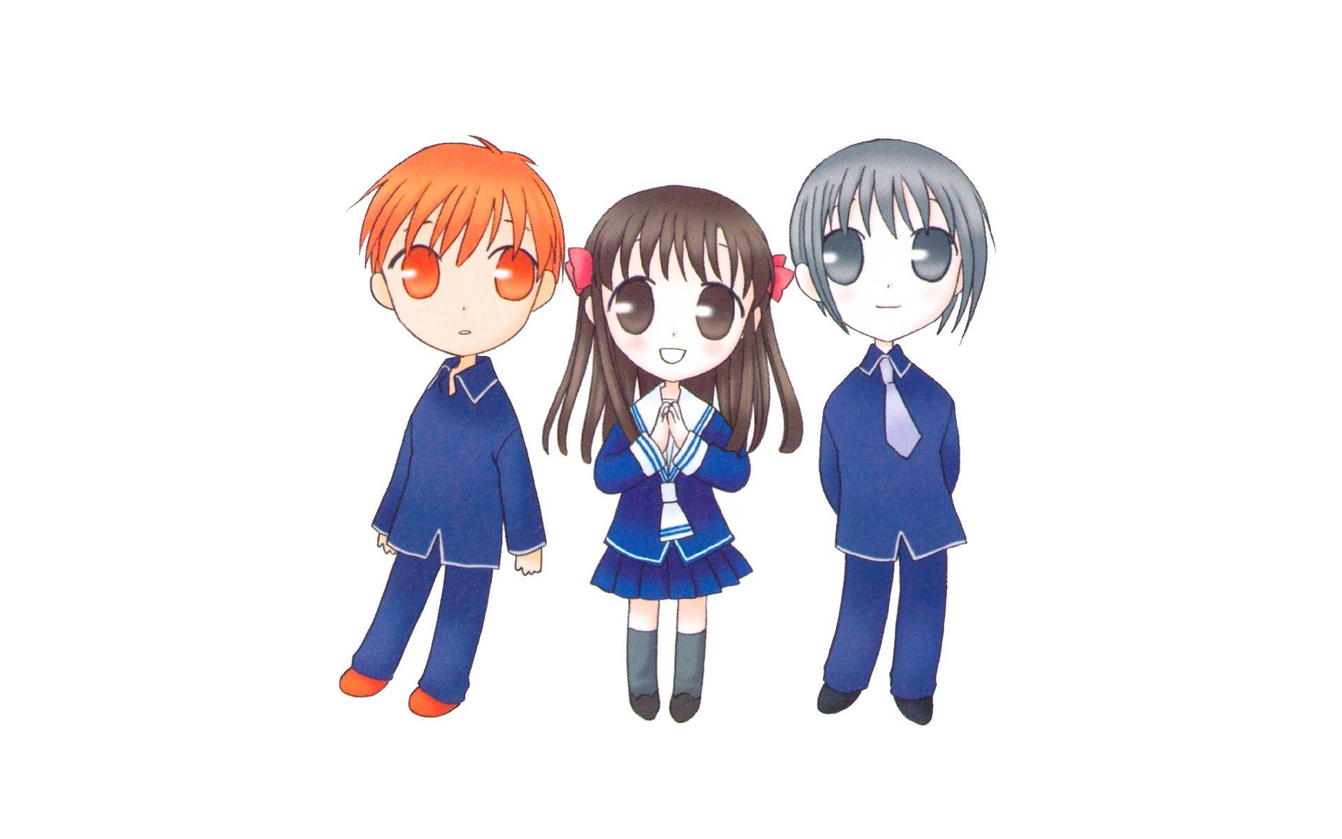 Fruits Basket, chibi anime students, blue uniforms, Full HD Desktop Wallpaper