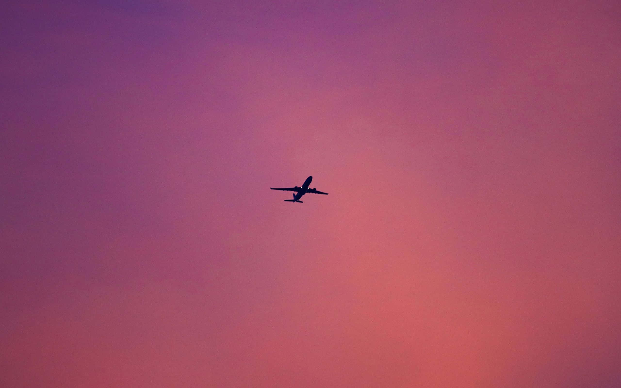 pink plane, vibrant pink and purple twilight sky, airplane silhouette, 2K Desktop Wallpaper