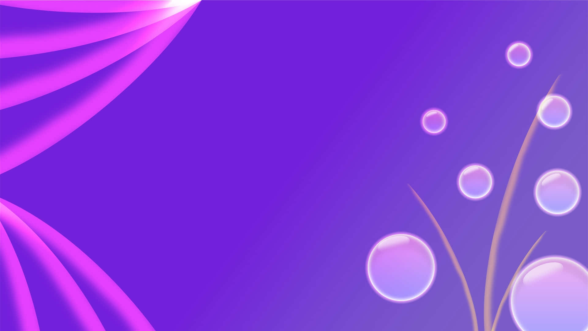 purple gradient, glowing translucent bubbles, stylized stems, Full HD Desktop Wallpaper